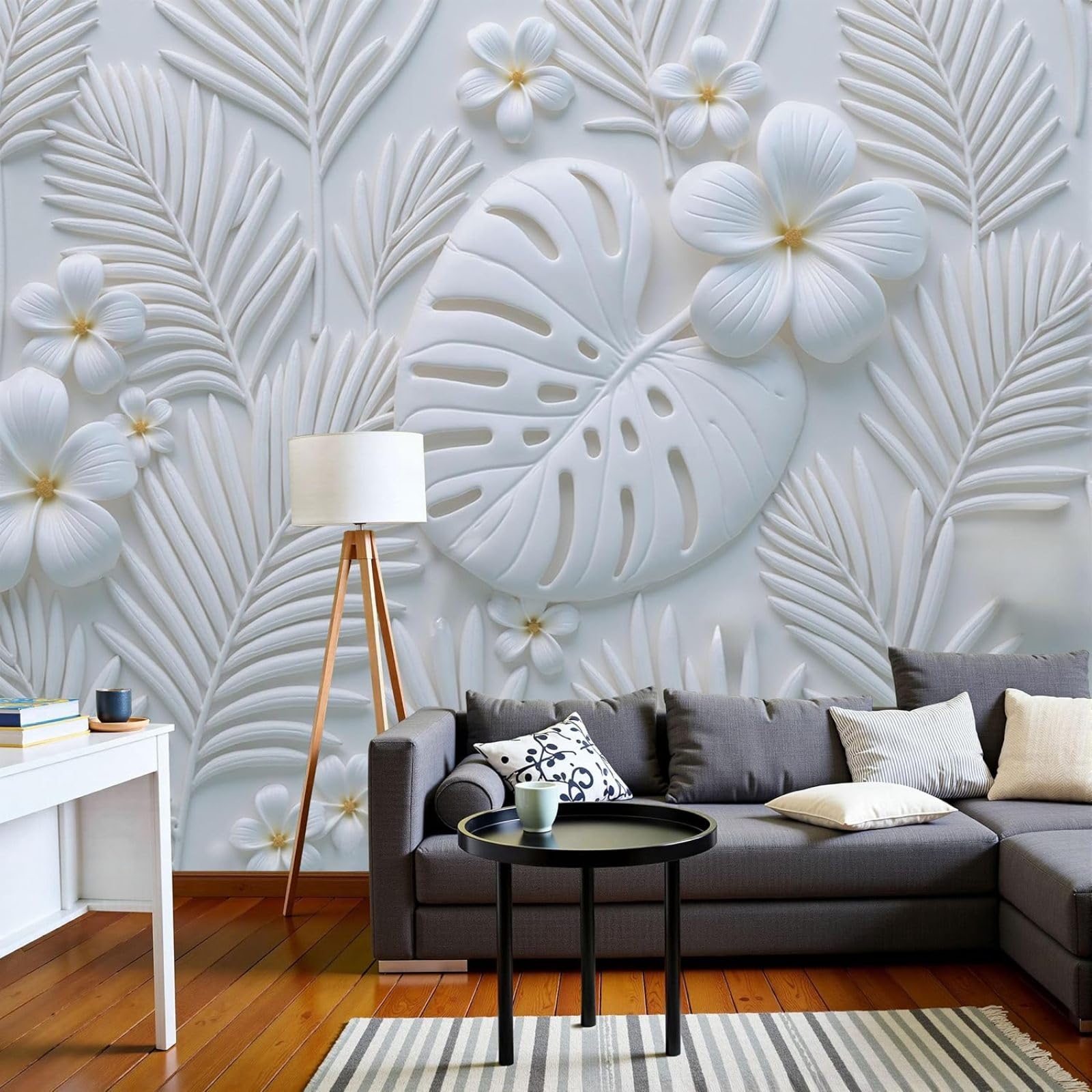 kfjhgbdshhj Photo Wallpaper Leaves Non-Woven Relief Plants Pattern 3D Decoration XXL Modern Living Room Bedroom,200cmx140cm Stickers - Frameless Painting - Poster