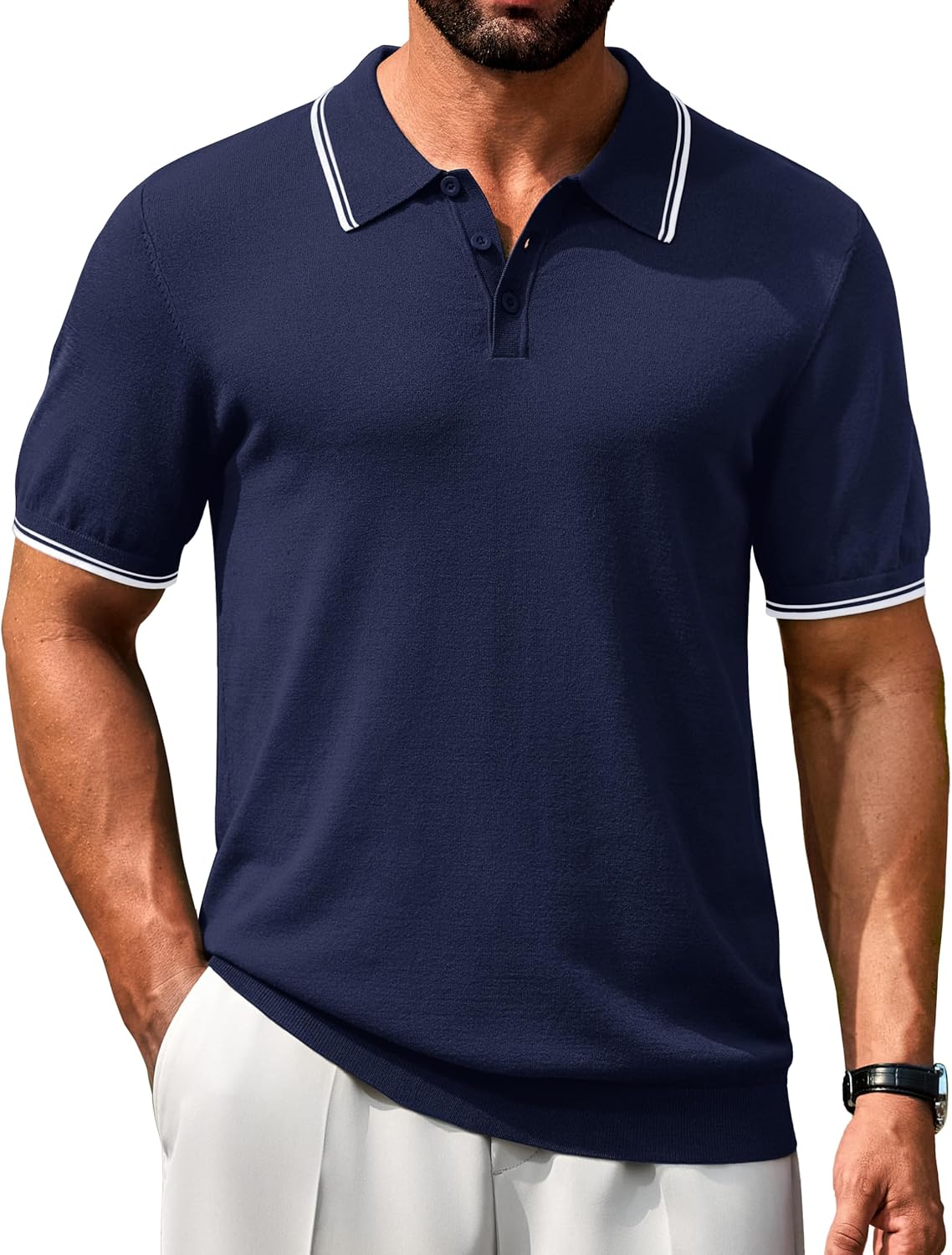 Cotrasen Mens Polo Shirts Short Sleeve Casual Knit Polo Shirt Vintage Collared T-Shirts Old Money