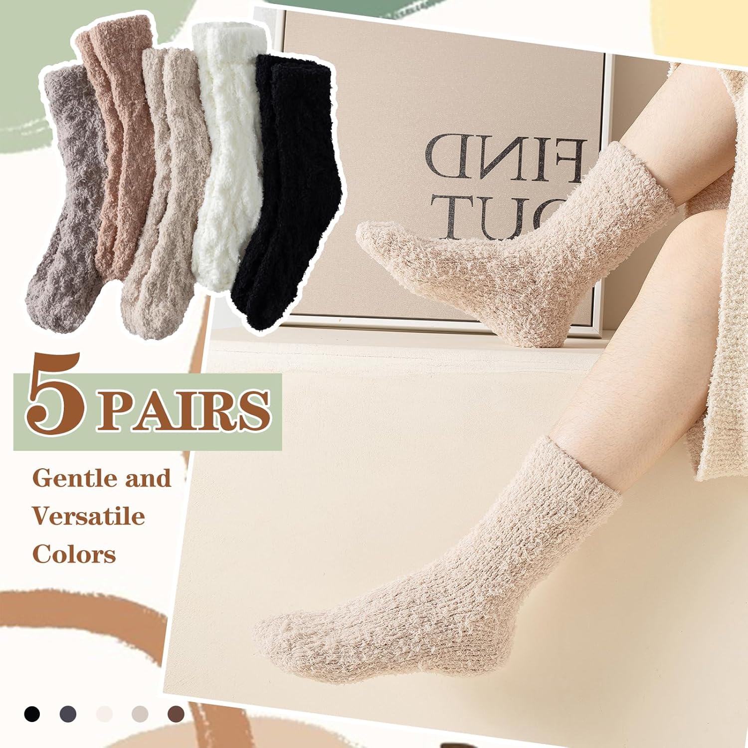 Premillow Fuzzy Socks for Women, Womens Winter Fluffy Socks 5 Pairs Ultra Soft Warm Fabric Sleeping Slipper Sock for Women - Image 6
