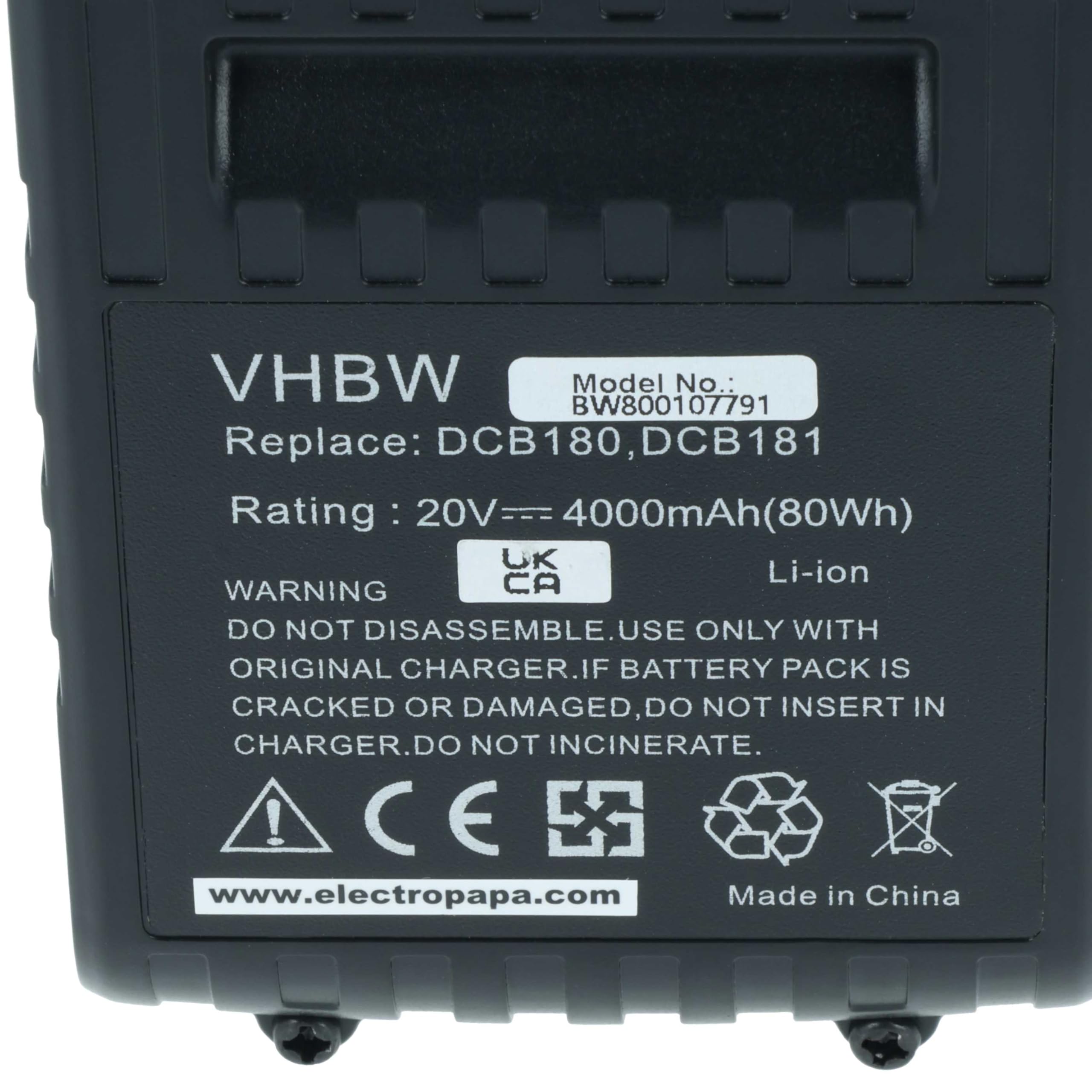 vhbw Bateria zamienna do Dewalt DCB115, DCB118, DCB102, DCB105, DCB107, DCB112 do narzędzi (4000 mAh, litowo-jonowy, 18 V, 18 V / 20 V)