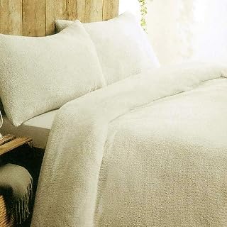 Luxuries Teddy Bear Fur Sherpa Fleece Duvet Cover and 2 Pillowcase/s Cozy and Comfortable Bedding Set (Cream, Double Duvet Cover)