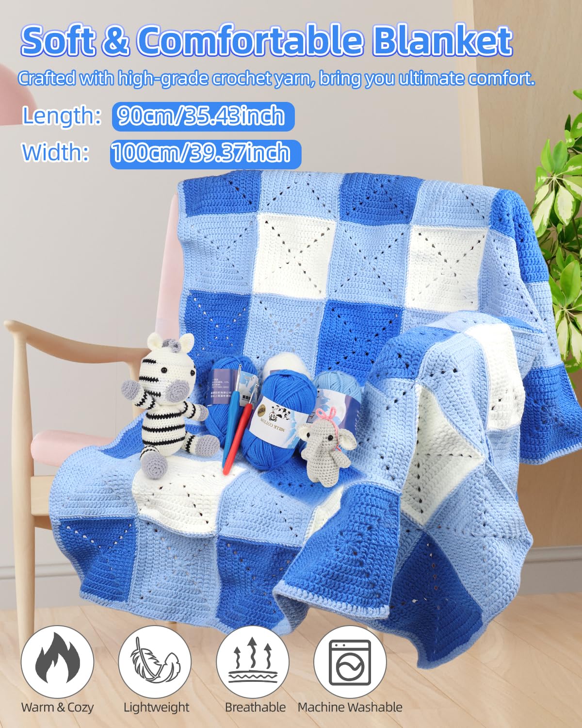 Kit Crochet Granny Square Débutant Aeelike - 22 Pelotes, Crochets 4,0 & 4,5 Mm, Accessoires & Instructions Complètes