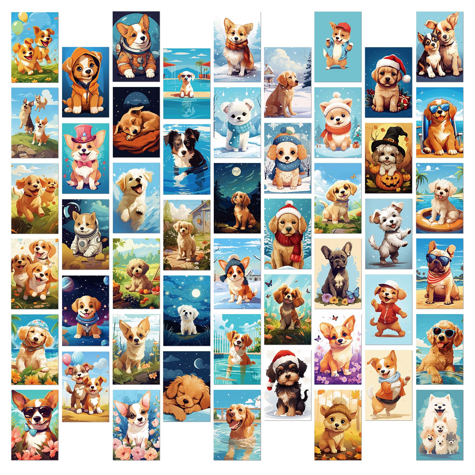 PORUPAEL 50 Stück Süß Hund Postkarten Set Niedliche Welpen Poster Karten Wanddekoration Schlafzimmer Karten Dekoration Aesthetic Mini Poster (D)