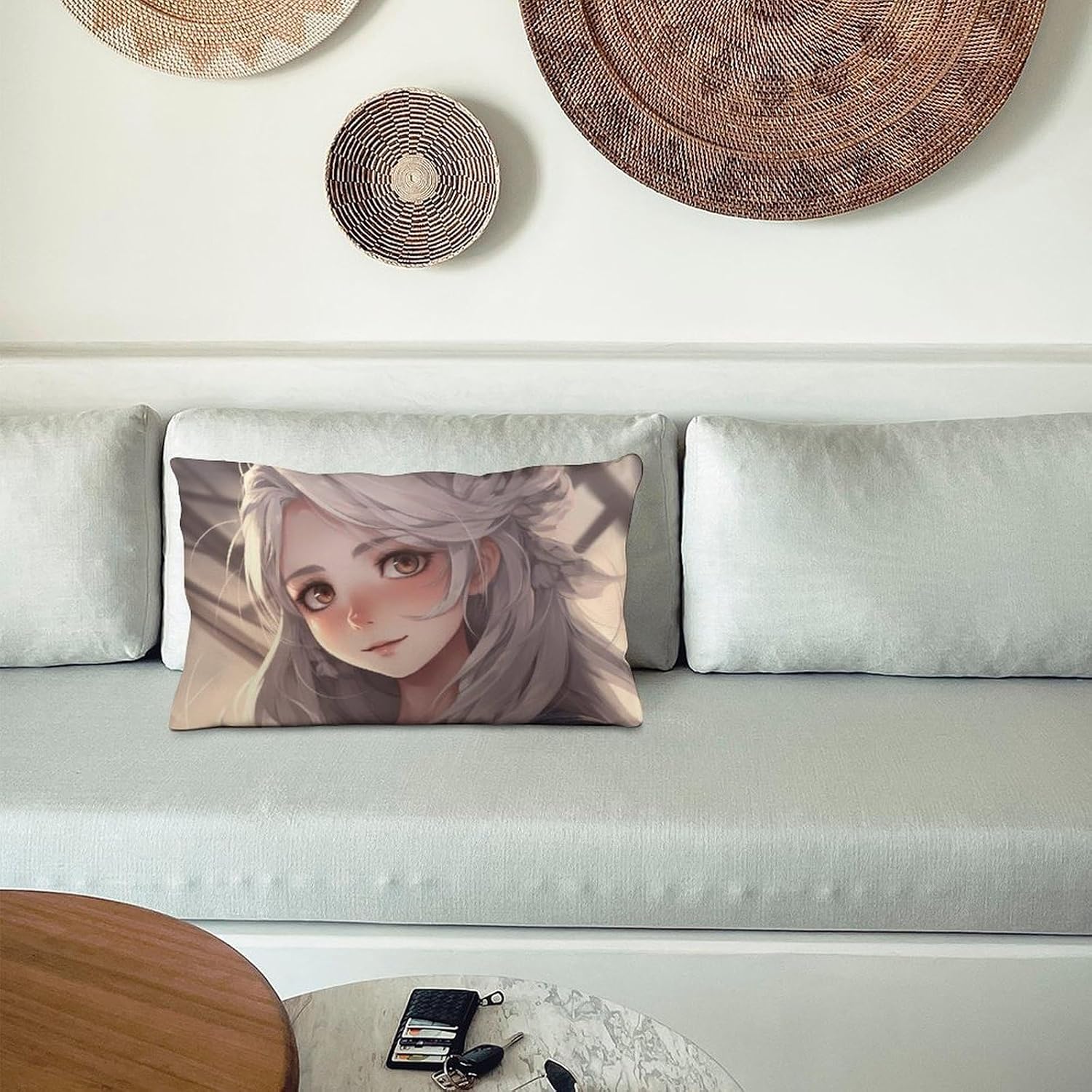 White Hair Anime Women Throw Pillow Covers Decorative Home Decor image 5