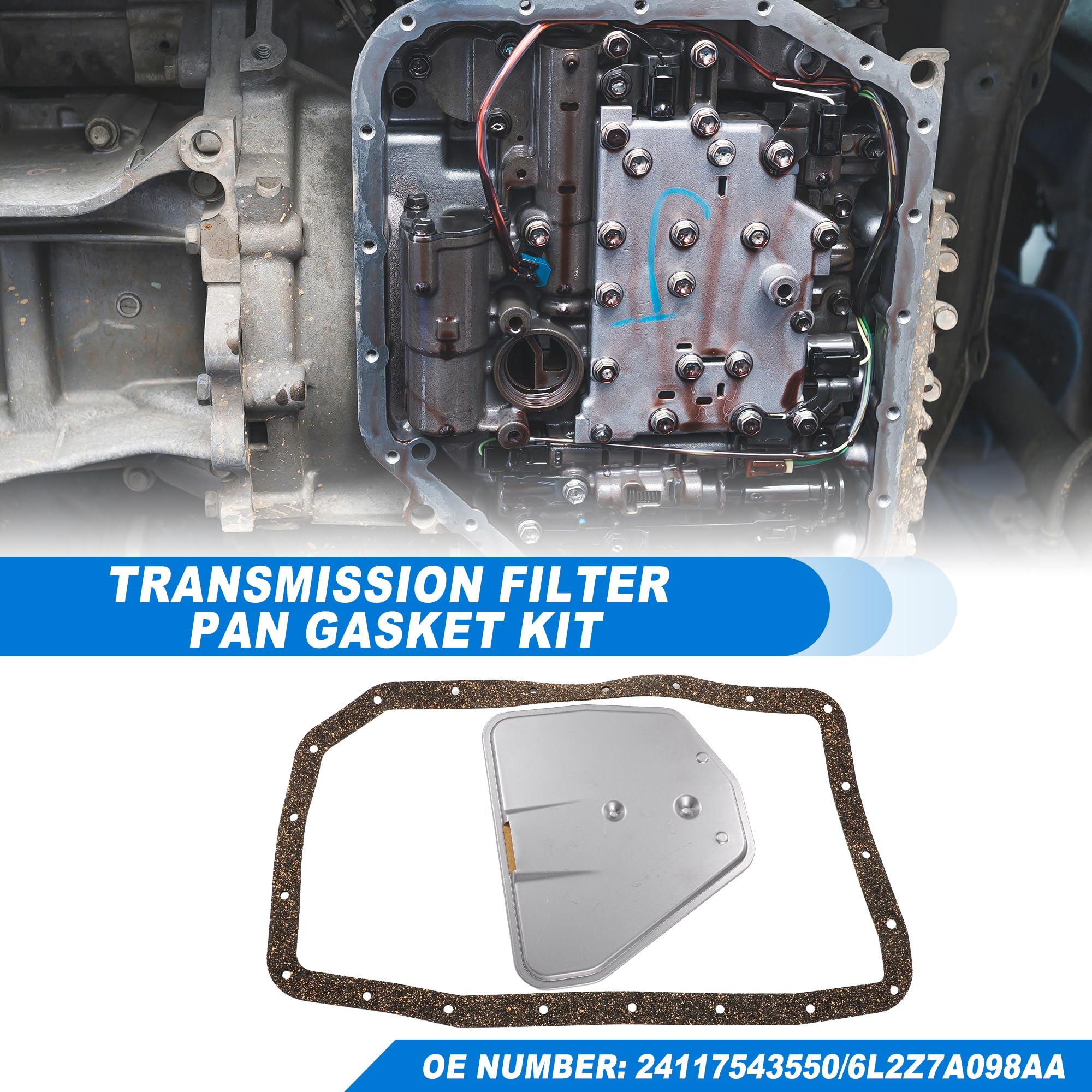 QUARKZMAN Kit De Filtro De Transmisión 6Hp26 Para Ford Explorer 2006-2007 | Metal Y Madera Blanda, Plateado, 6Hp26/6Hp32/6R60/6R80, Oe 24117543550, 21 Agujeros, 1 Filtro+1 Junta