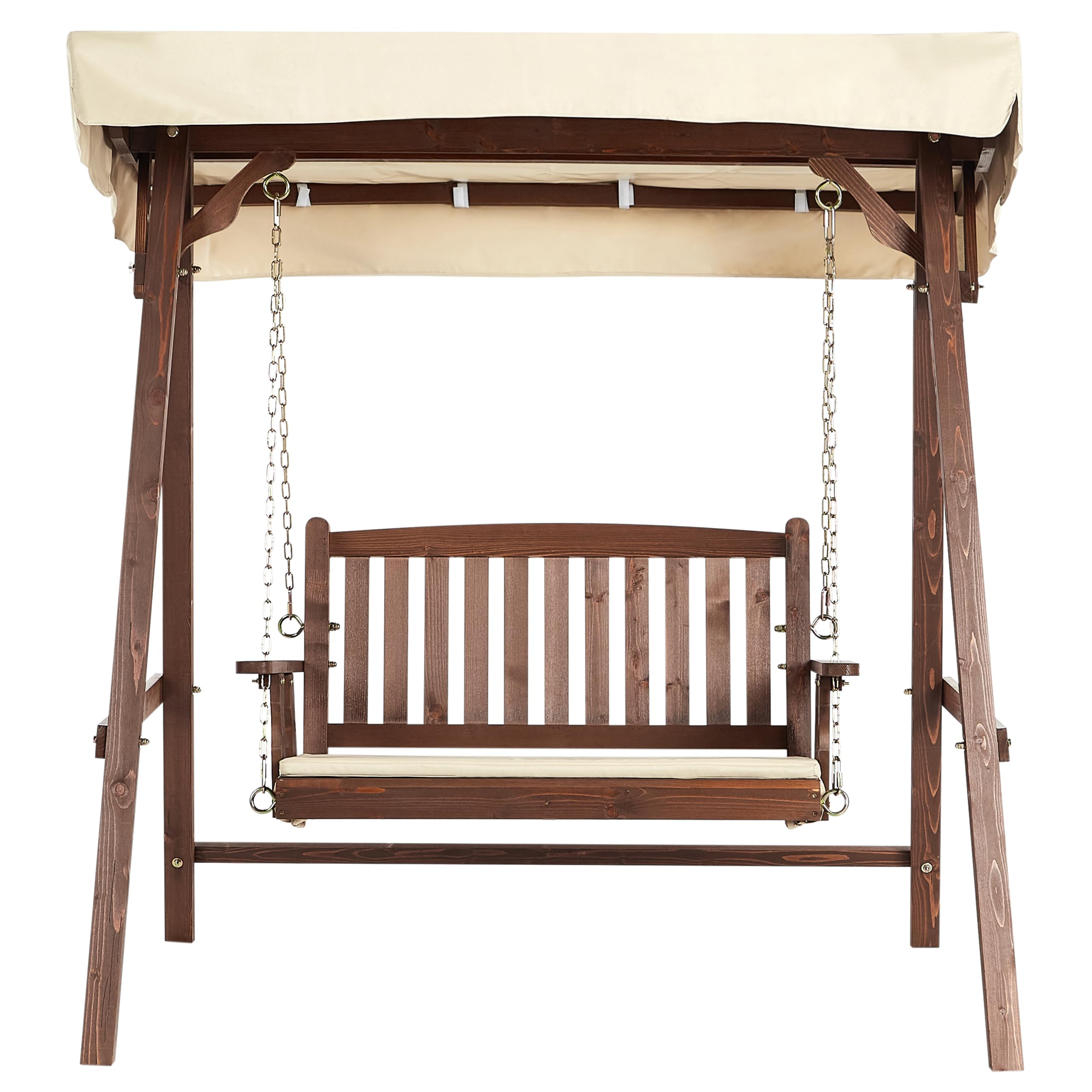 Dondolo da Esterno in Legno e Tessuto beige 2