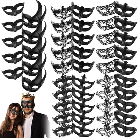 50 Pieces Couple's Masquerade Mask Variety Pack