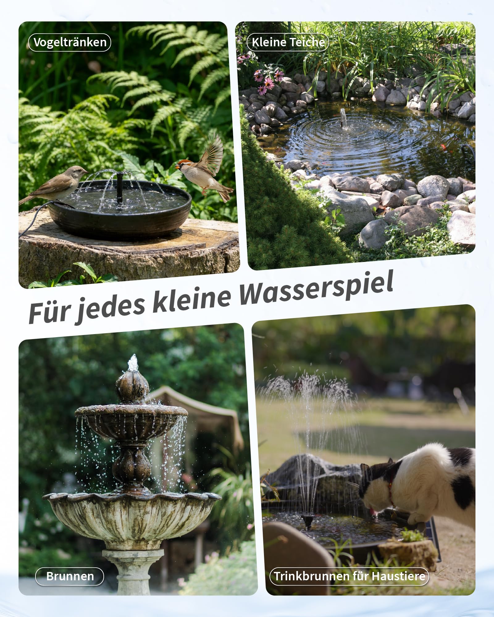 POPOSOAP 4 W Solar Springbrunnen mit Filter, Solar Teichpumpe für Vogelbad Fischbecken, Erzeugt Schöne Wasserinszenierungen & Reinigt Wasser
