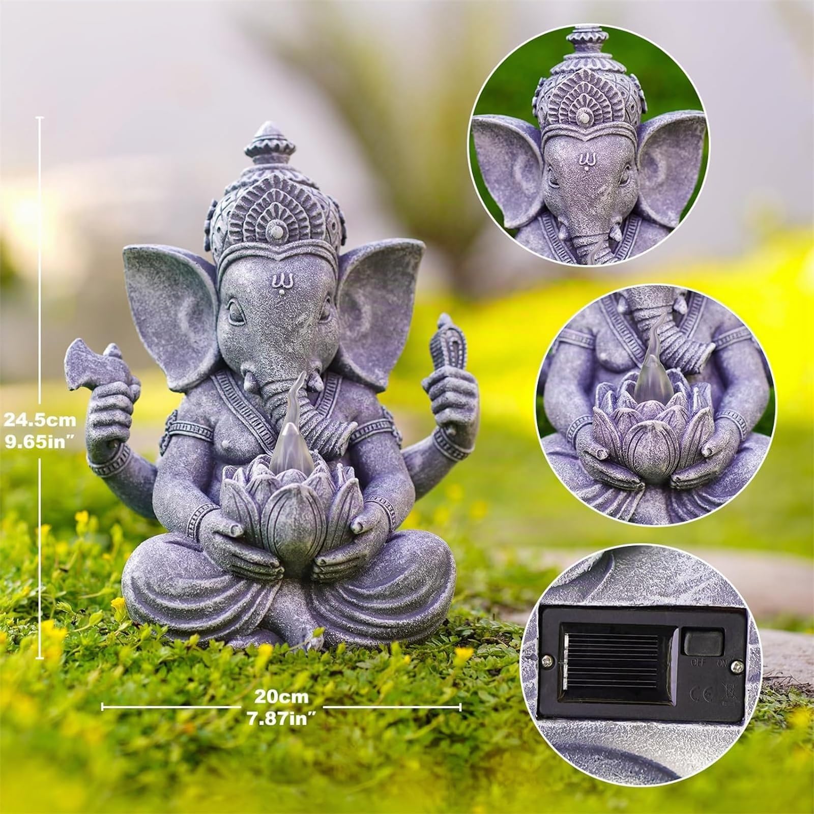Yeomoo Ganesha Figura Buddha con lampade solari per la decorazione del soggiorno, della scrivania, dell'accessorio: Ganesha Zen Giardino Buddha Figura regalo per uomini donne mamma resistente alle