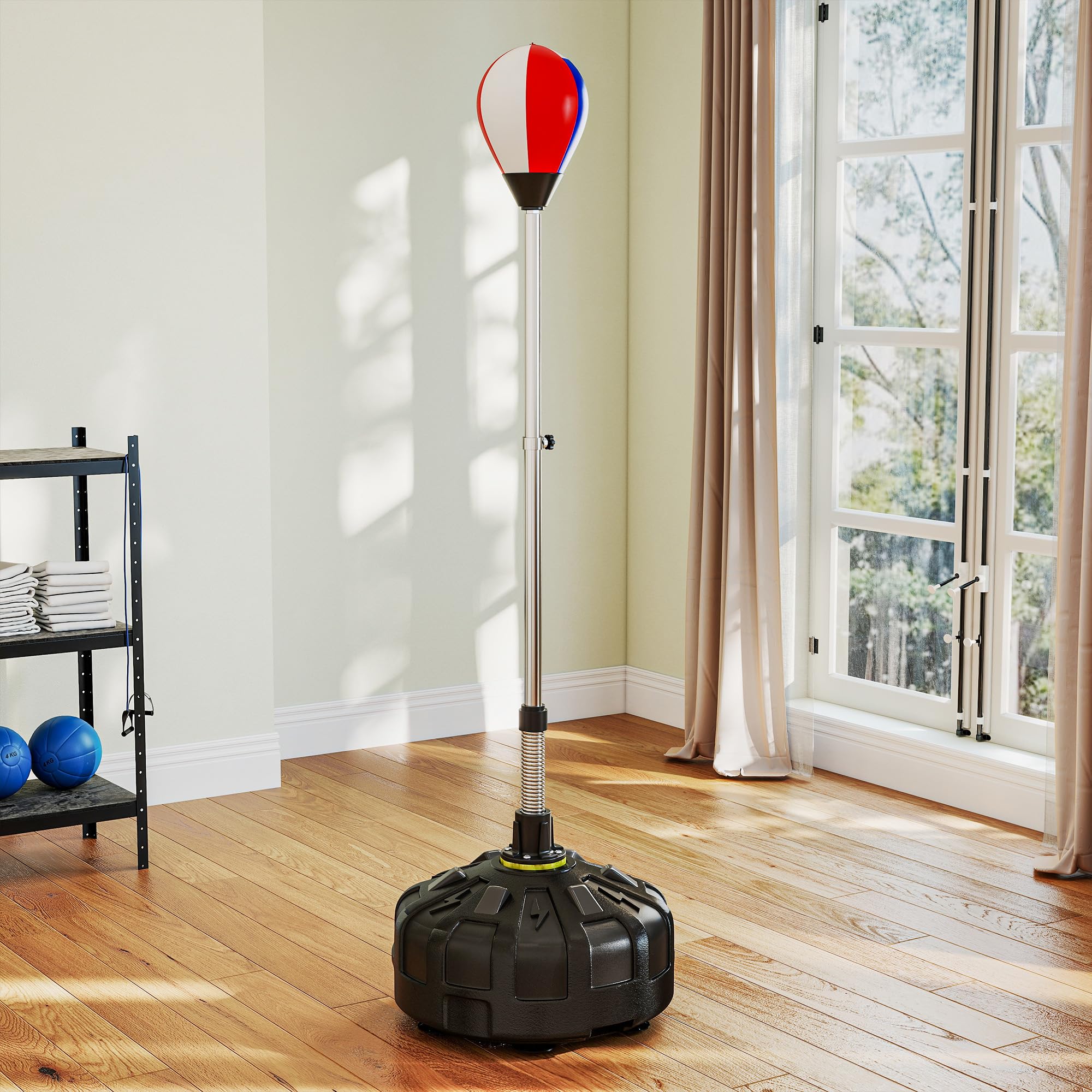 SPORTNOW Punching Ball sur Pied réglable en Hauteur 147-165 cm, Sac de Frappe sur Pied, Base lesté avec 12 ventouses, pour Exercice à Domicile, soulagement du Stress et Fitness, Noir