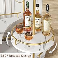 Vista 4 de IDEALHOUSE Carrito de barra de oro, carritos de barra de 3 niveles para el hogar, carrito de bar giratorio dorado con estante para vino y soporte