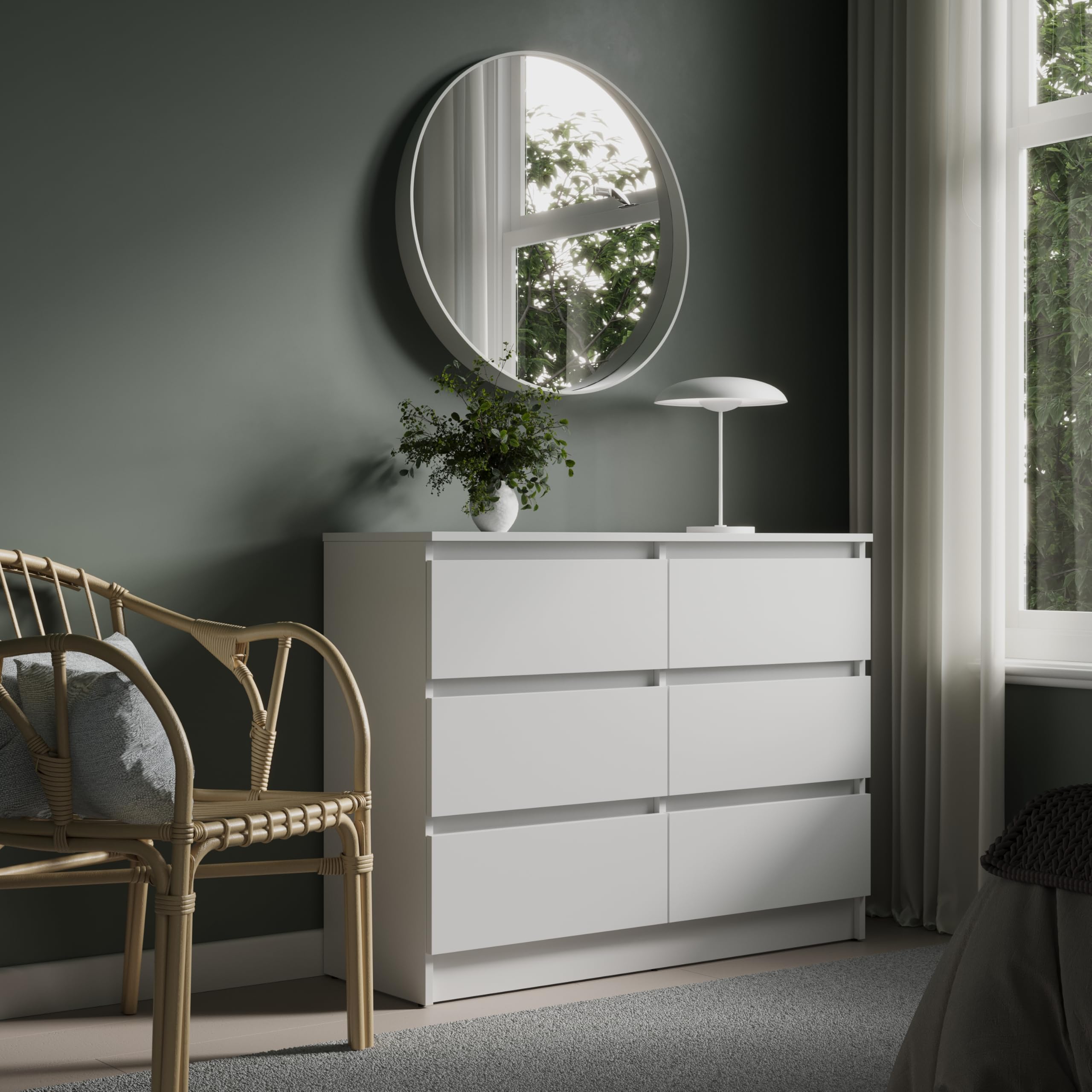 Home Collective Kommode mit 6 Schubladen Kommode weiß Holz Schrank mit Schubladen Sideboard Highboard Anrichte Schlafzimmer Wohnzimmer Flur Büro Organizer Breite 95 cm Höhe 78 cm
