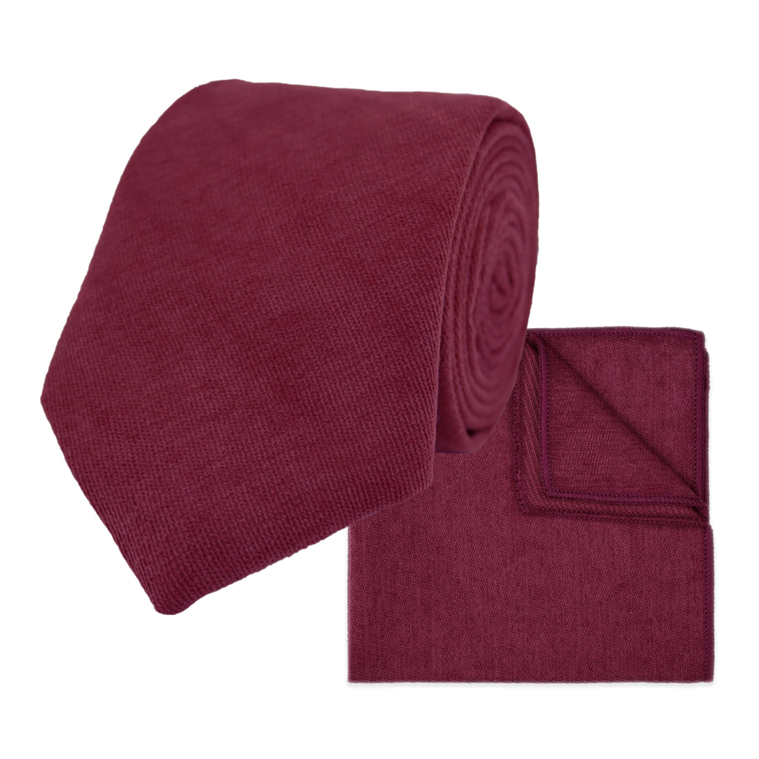 The Gents Lab Men's Wine Red Wedding Neck Tie & Pocket Square Set Made From Soft Brushed Twill Cotton | Many Colours (Wine Red)