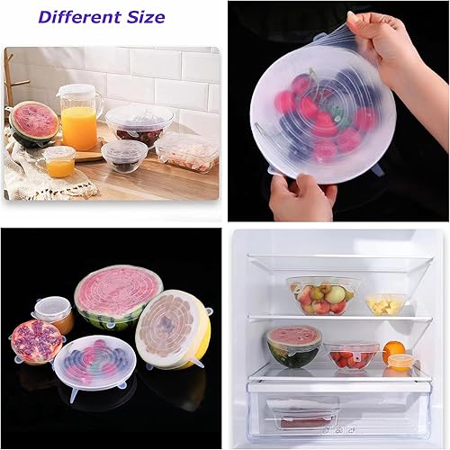 Miniatura 5 de 3 tapas de silicona para almacenamiento de alimentos para microondas, 6 tapas elásticas reutilizables con succión para almacenamiento de alimentos