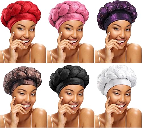 6 piezas de turbante africano para mujeres negras, gorro trenzado elástico, turbante trenzado