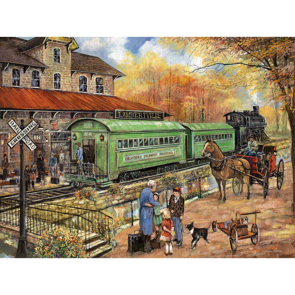 Bits and Pieces - 1000 Piece Jigsaw Puzzle for Adults 24" x 30" - Welcome Home to Lambertville - 1000 pc Railroad Train Jigsaw by Artist Ruane Manning