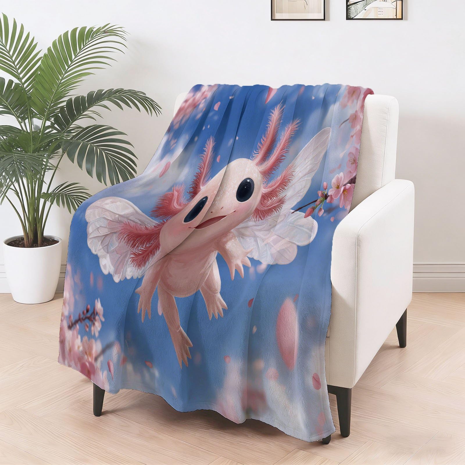 Fantasie Cartoon Kuscheldecke Kreaturen Flügel Blumen Decke Tagesdecke Wohndecke Rosa, Couchdecke Weich Warm Flauschig, Sofa Decke für Reisen Zelten Outdoor, 150 x 200 cm