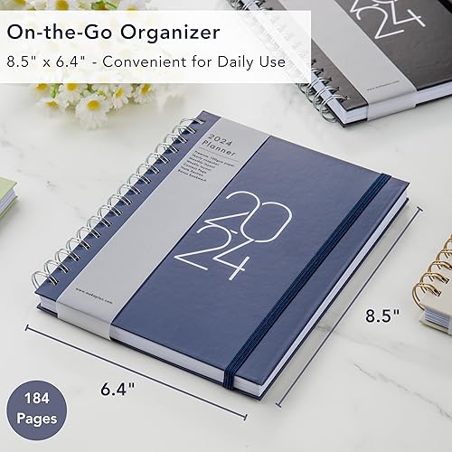 Miniatura 2 de Agenda 2024 (azul marino)  Agenda anual de tapa dura de 8.5 x 6.4 pulgadas con encuadernación en espiral de doble anillo, papel libre de manchas,