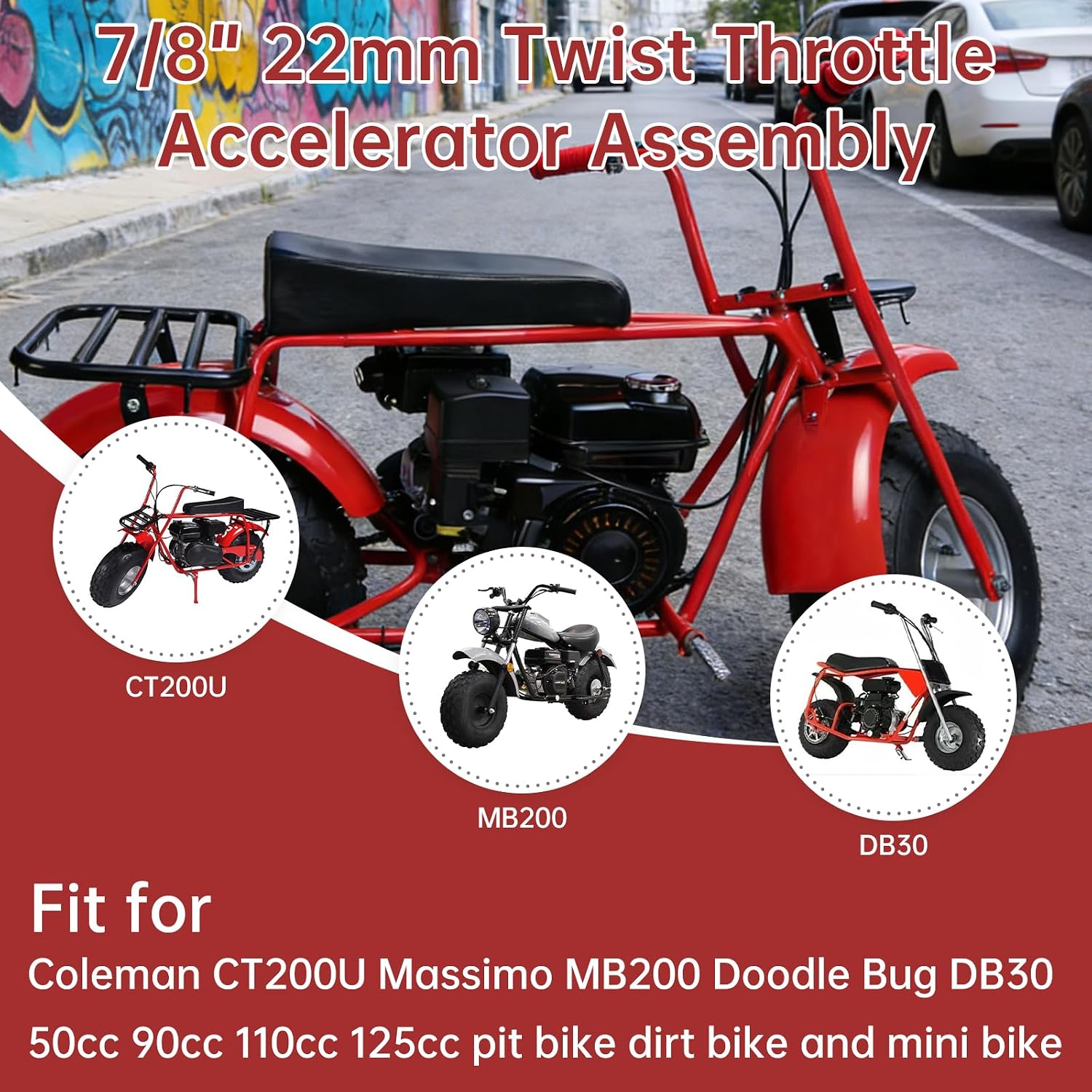 Windance Universal Mtorcycle Twist Throttle Grip 7/8" 22mm Throttle Replace Kit Includes Control Cable Handle Grips Compatible with 50cc-250cc Mini Pit Bikes Dirt Bike