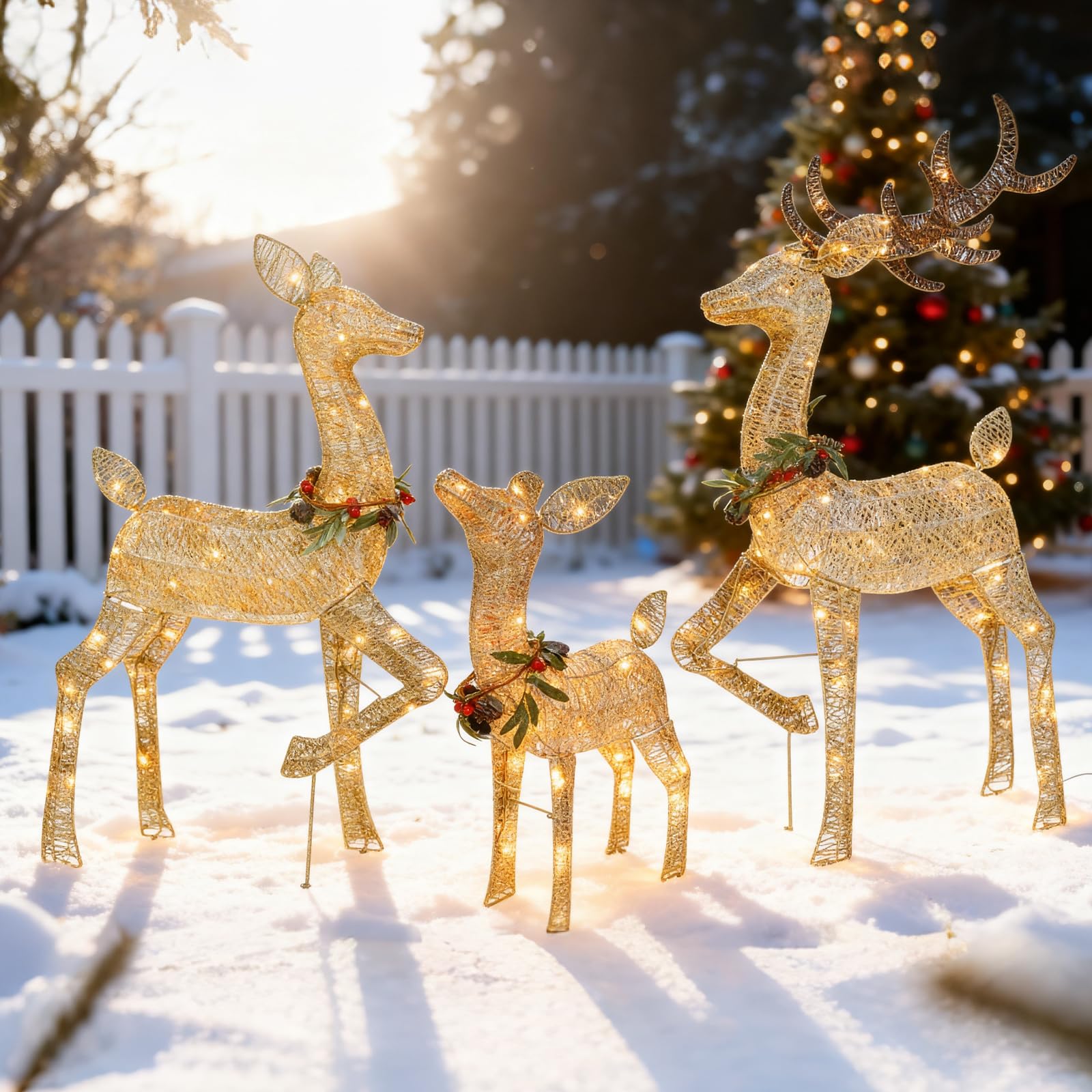 Weihnachten Hirsch Deko Set Echt 3D Weihnachten Rentier Haus mit LED Warmlicht 175 Festliche Atmosphäre Dekoration