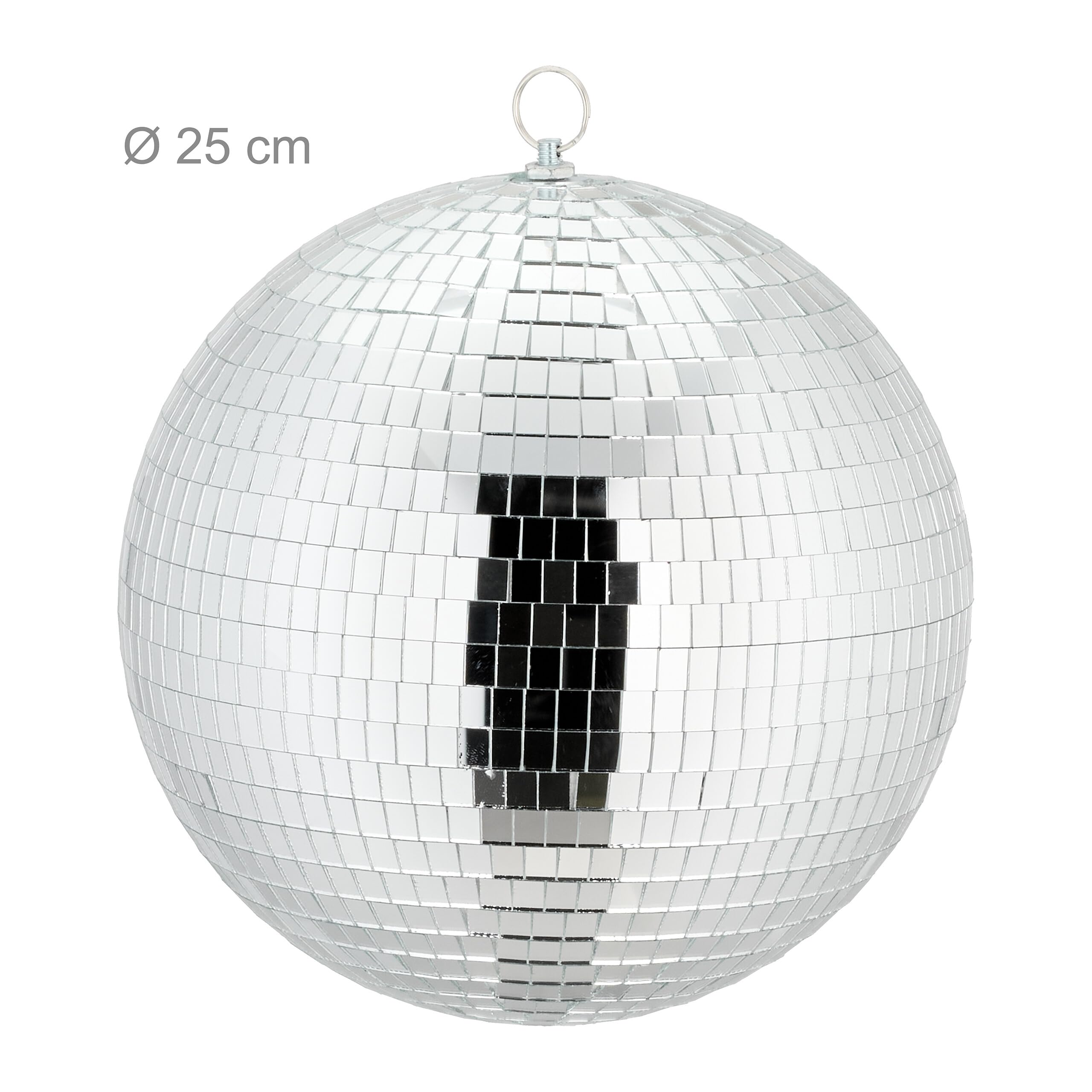 Relaxdays Palla da Discoteca Strobosferica, Ø 25 cm, Mirror Disco Ball, Strobosfera a Specchio, Party Gadget, Argentato