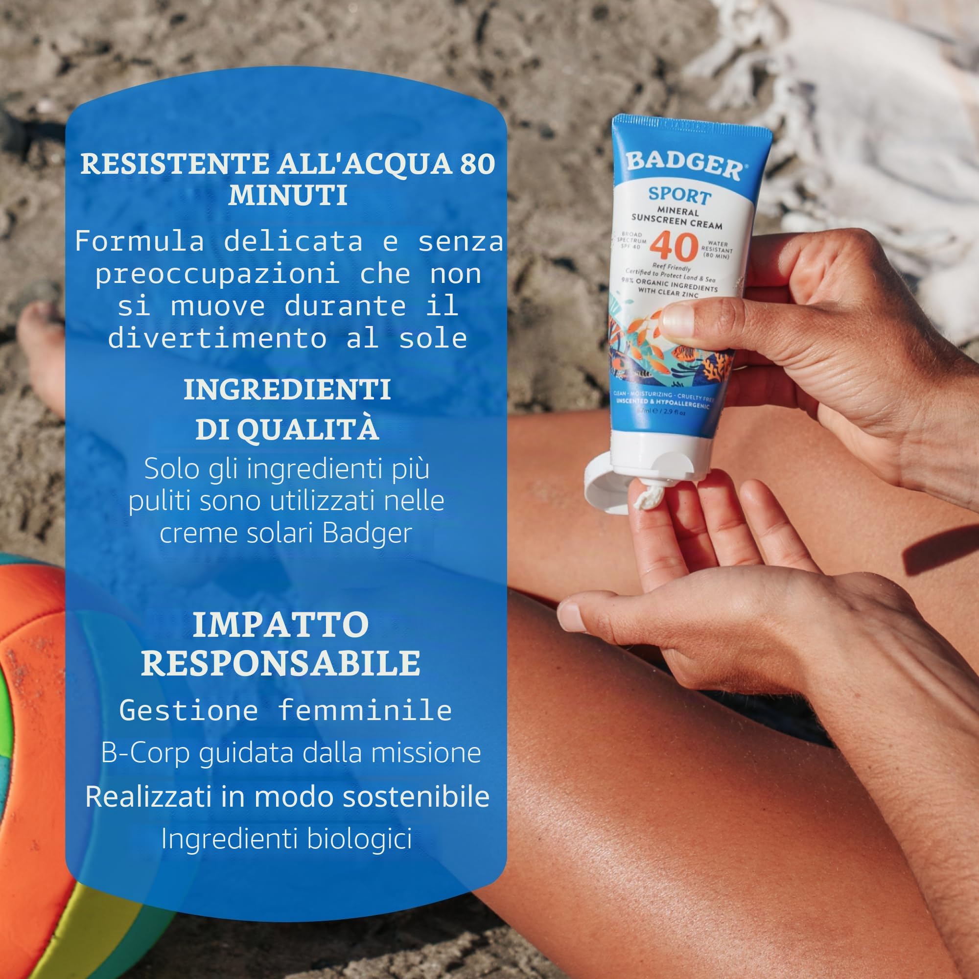 Badger Protezione Solare Sicura per le Barriere Coralline, Senza Profumo, FPS 40, Minerale, 98% Organico, Zinco Resistente all'Acqua, Approvato per le Barriere Coralline di Hawaii e Messico, 85 ml