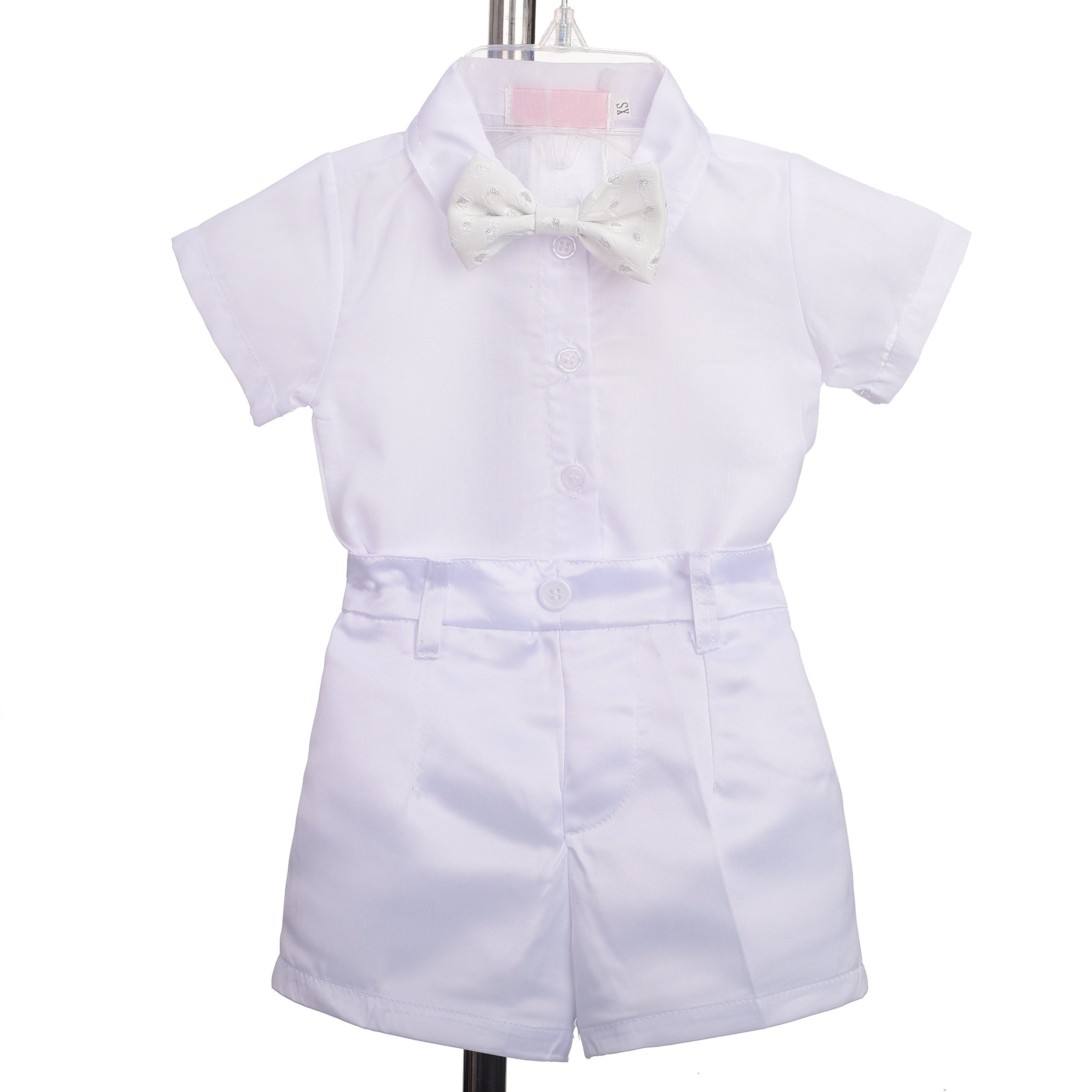 Lito Angels Vetement Costume Bapteme Garcon Bebe, Ensemble de 4 Pieces (Chemise, Gilet, Pantalon et Bonnet), Manche Courte, Ivoire/Blanc
