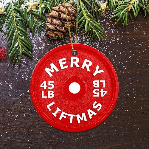 Miniatura 4 de Adorno redondo de Navidad con barra para árbol de Navidad Merry Liftmas, adorno de construcción muscular, 3.2 pulgadas, dos lados, impreso,