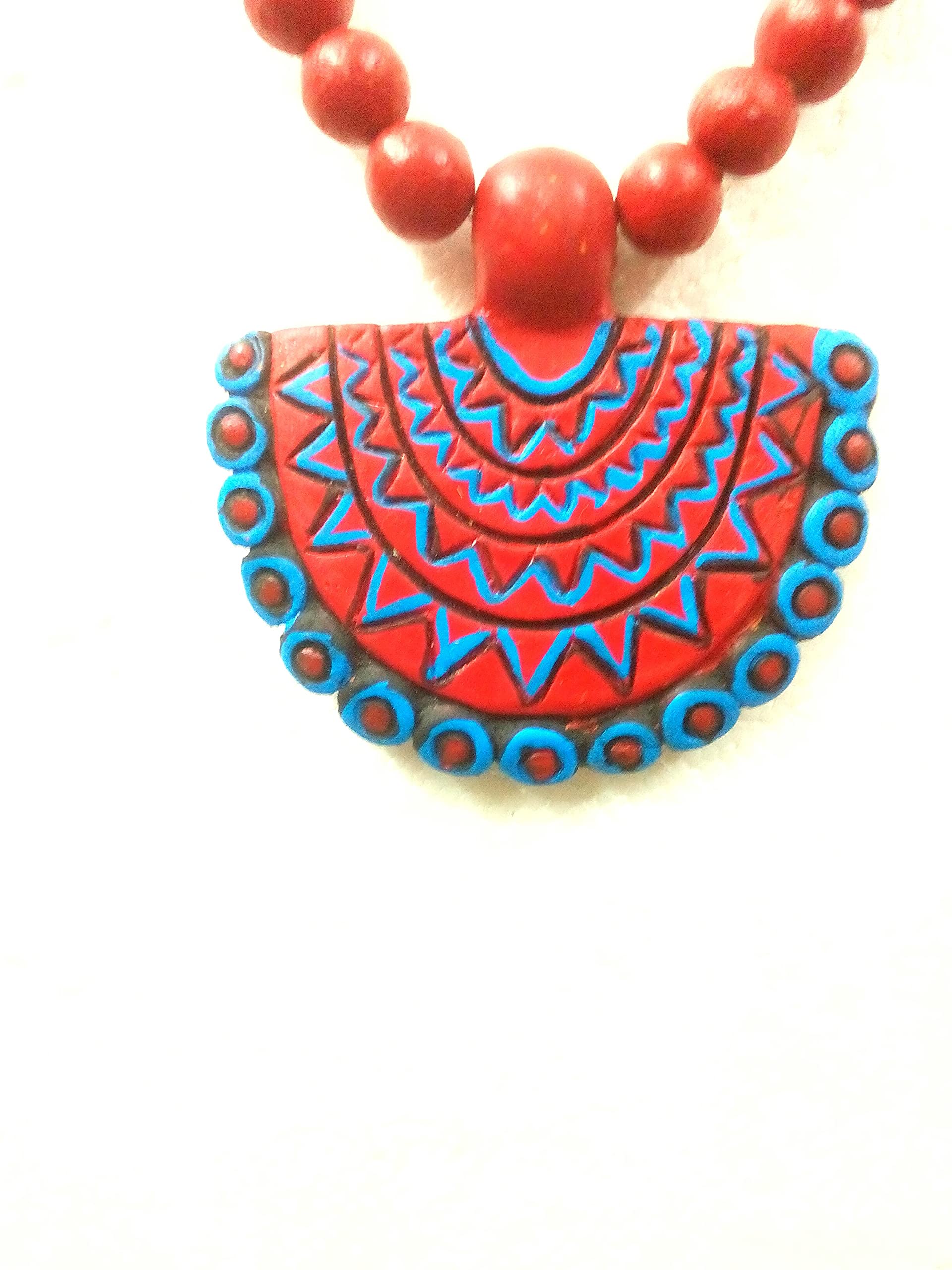 Karru Krafft Women’s Handcrafted Terracotta Necklace Set Traditional Red Hand Painted Jewellery Set, (HFNKTC_217002 RED) - Image 3 thumbnail