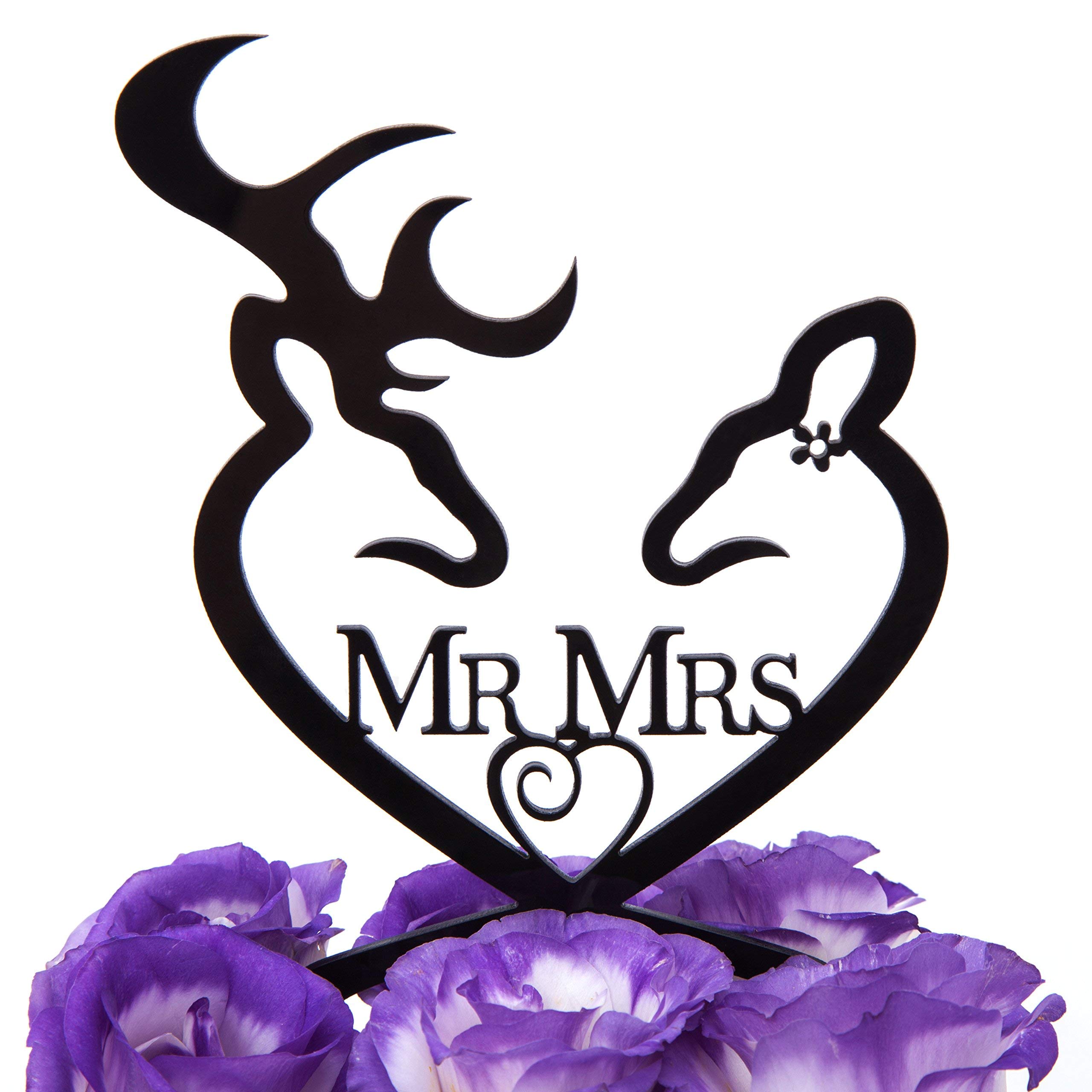 LOVENJOYGift Boxed Deer Wedding Cake Topper Buck and Doe Mr and Mrs Black