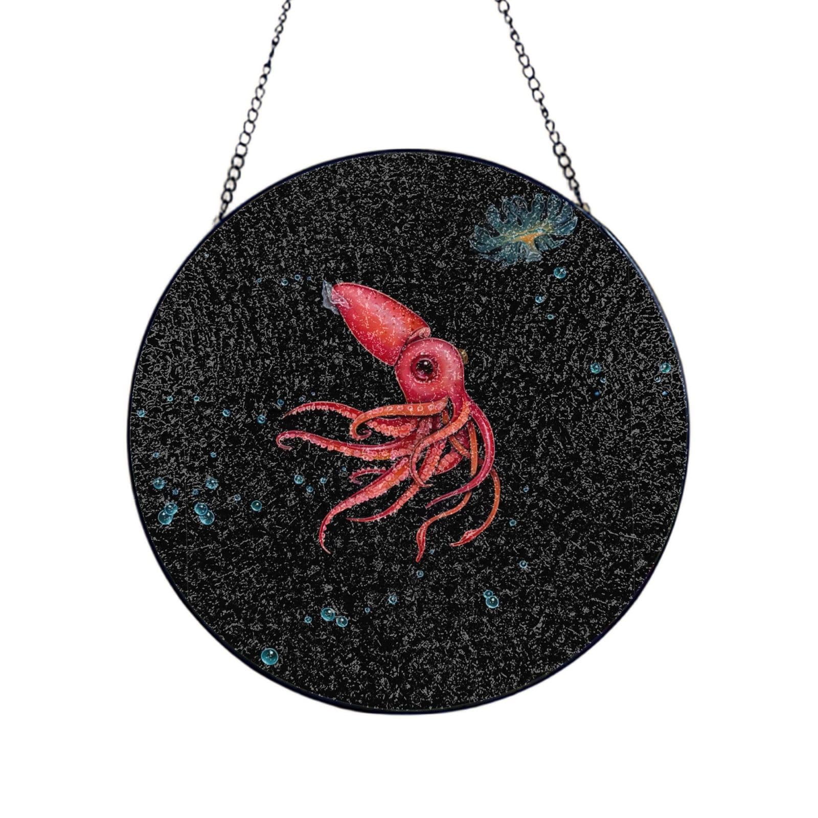 Phayah Strawberry Squid Print Glass Window Hanging Sun Catchers Suncatcher Decor For Birthday For Home Garden Porch 12in（30cm）