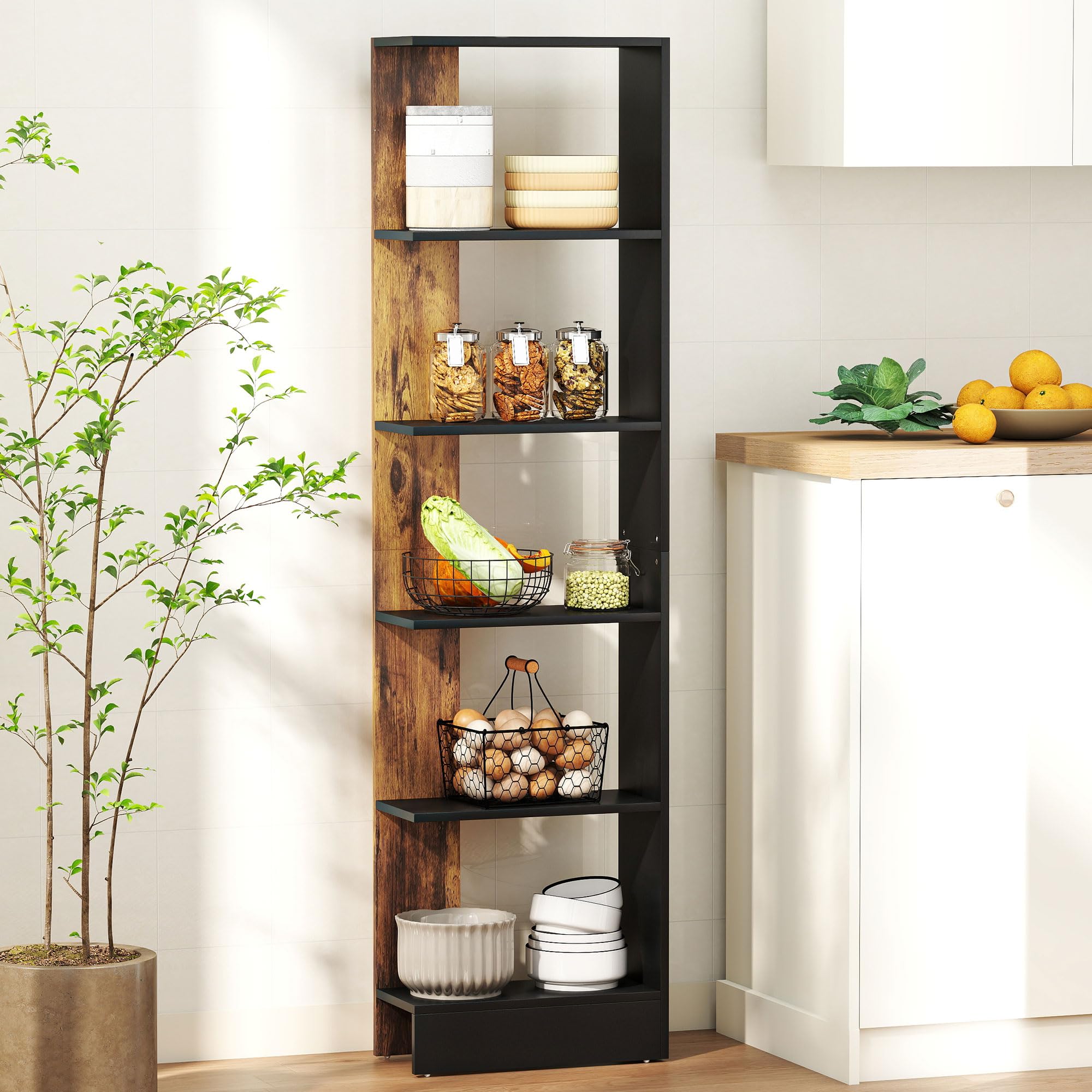 HOMCOM Mobiletto Scaffale Stretto a 5 Ripiani, Scaffale Portaoggetti Salvaspazio Moderno in Legno, Libreria per Bagno, Soggiorno, Camera da Letto, Studio e Ufficio, 45x21x170 cm, Marrone Rustico