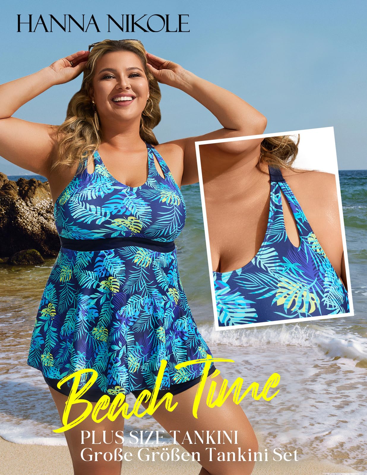 Hanna Nikole Costume da Bagno Due Pezzi da Donna con Controllo della Pancia e Vita Alta Costume da Bagno Vintage con Gonna