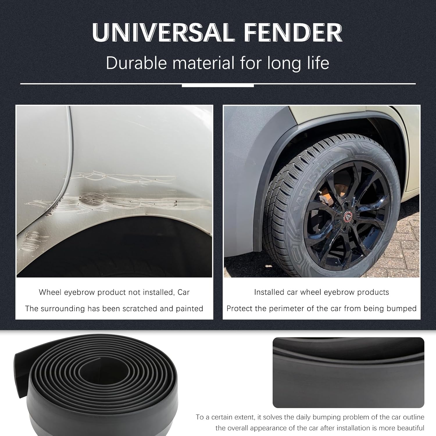 2" Flexible Fender Flares Rubber Wheel Arch for Vehicles - Easy to Install, 3.2 Meters per Roll