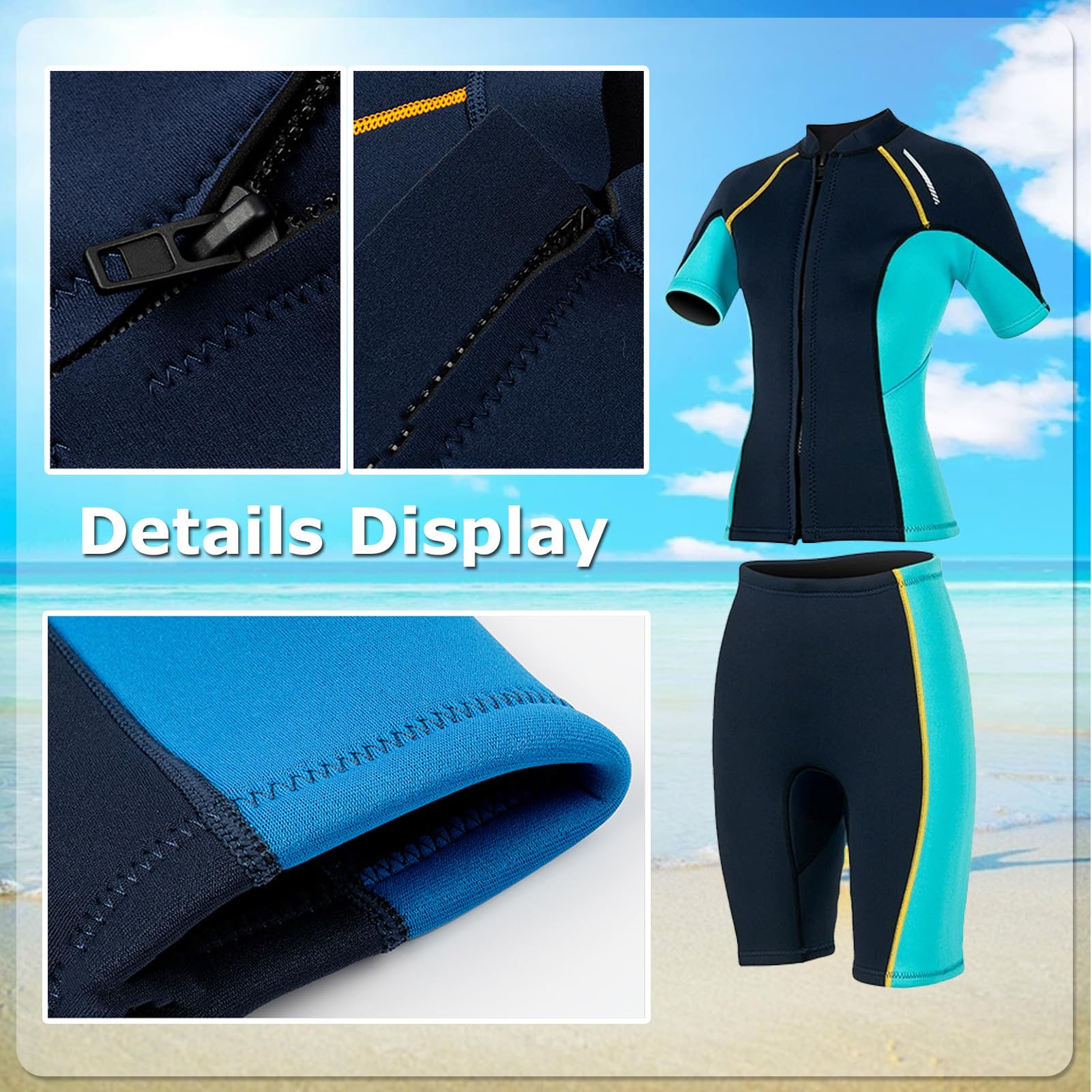TOVCHEI Neoprene Wetsuit for Women, 1.5MM Short-Sleeved Shorts Diving Suit Quick-Drying Sun Protection for Water Sports Scuba,Black top,XS