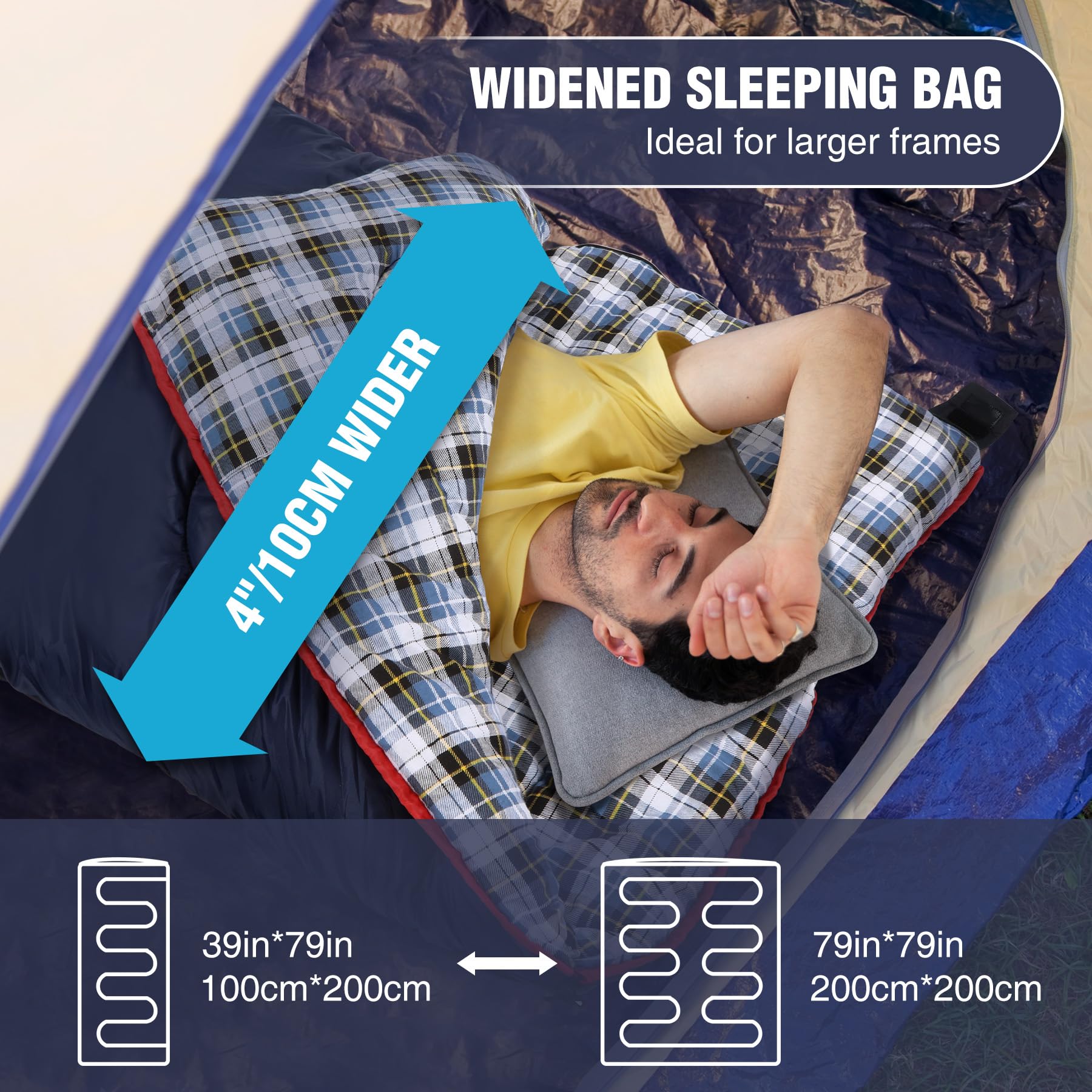 REDCAMP Sac de couchage en coton pour adulte, sac de couchage compact en flanelle pour camping, pêche, 3-4 saisons, hiver par temps froid, bleu marine