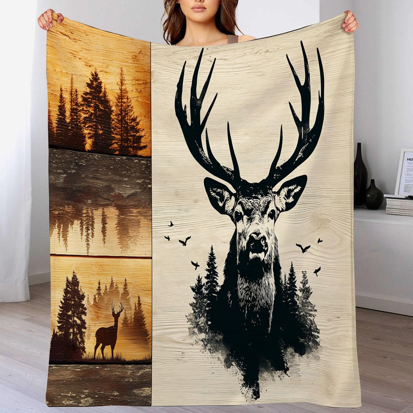 Couverture tête de cerf portable brun clair pour remplacer les plaids lourds et rêches