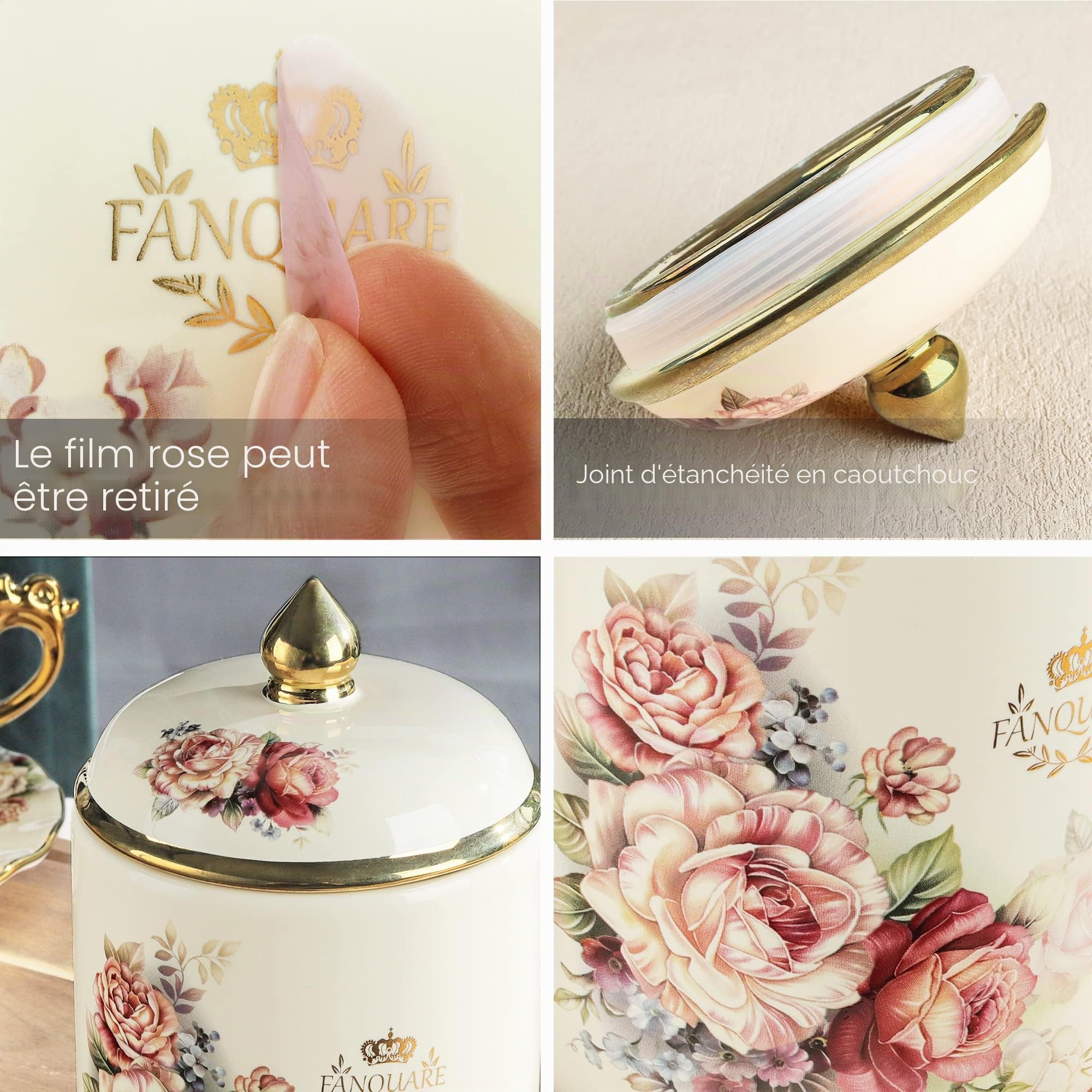 fanquare Boîte à Biscuits en Porcelaine 19 cm, Motif Fleurs Vintage Boite de Rangement avec Couvercle, Boîtes de Conservation pour Biscuits et Confiseries