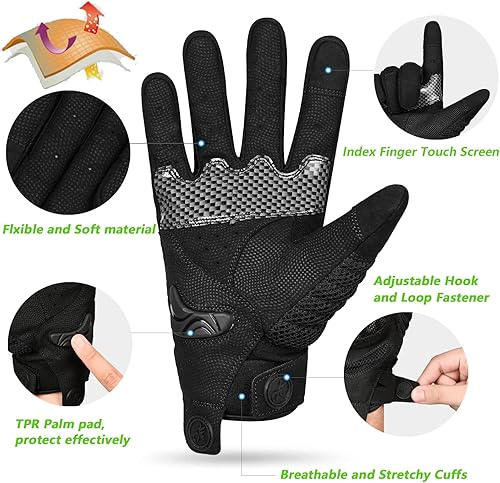 Miniatura 2 de MOREOK Guantes de motocicleta para hombres y mujeres, de fibra de carbono, protección completa, para pantalla táctil, guantes de motocross para BMX