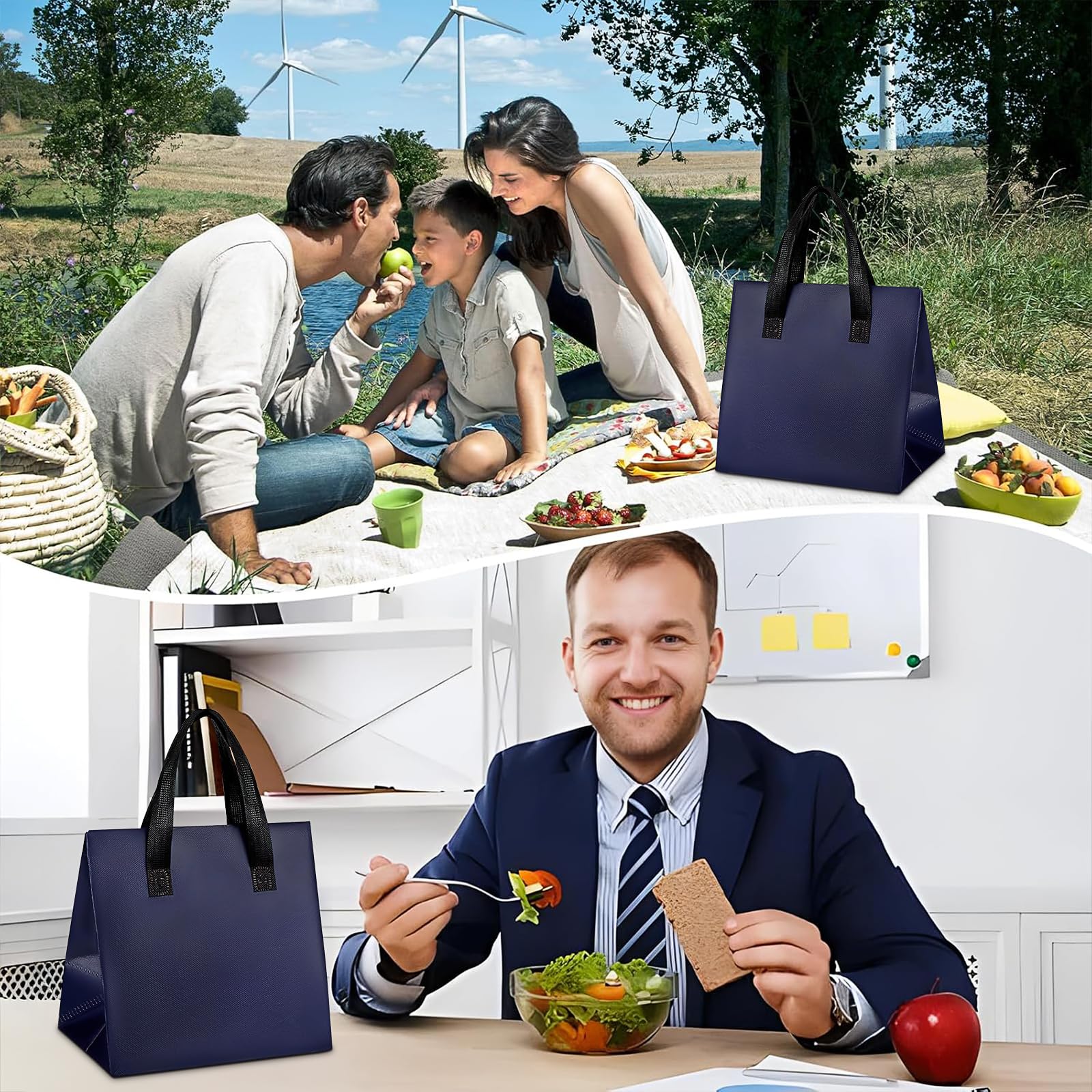 100 Stück Klein Lunchtasche, Thermotasche mit Folienfutter, Isolierte Takeaway Tasche, Faltbare Isoliertasche für Speisen zum Mitnehmen, Kleinformat für Restaurant und Imbiss