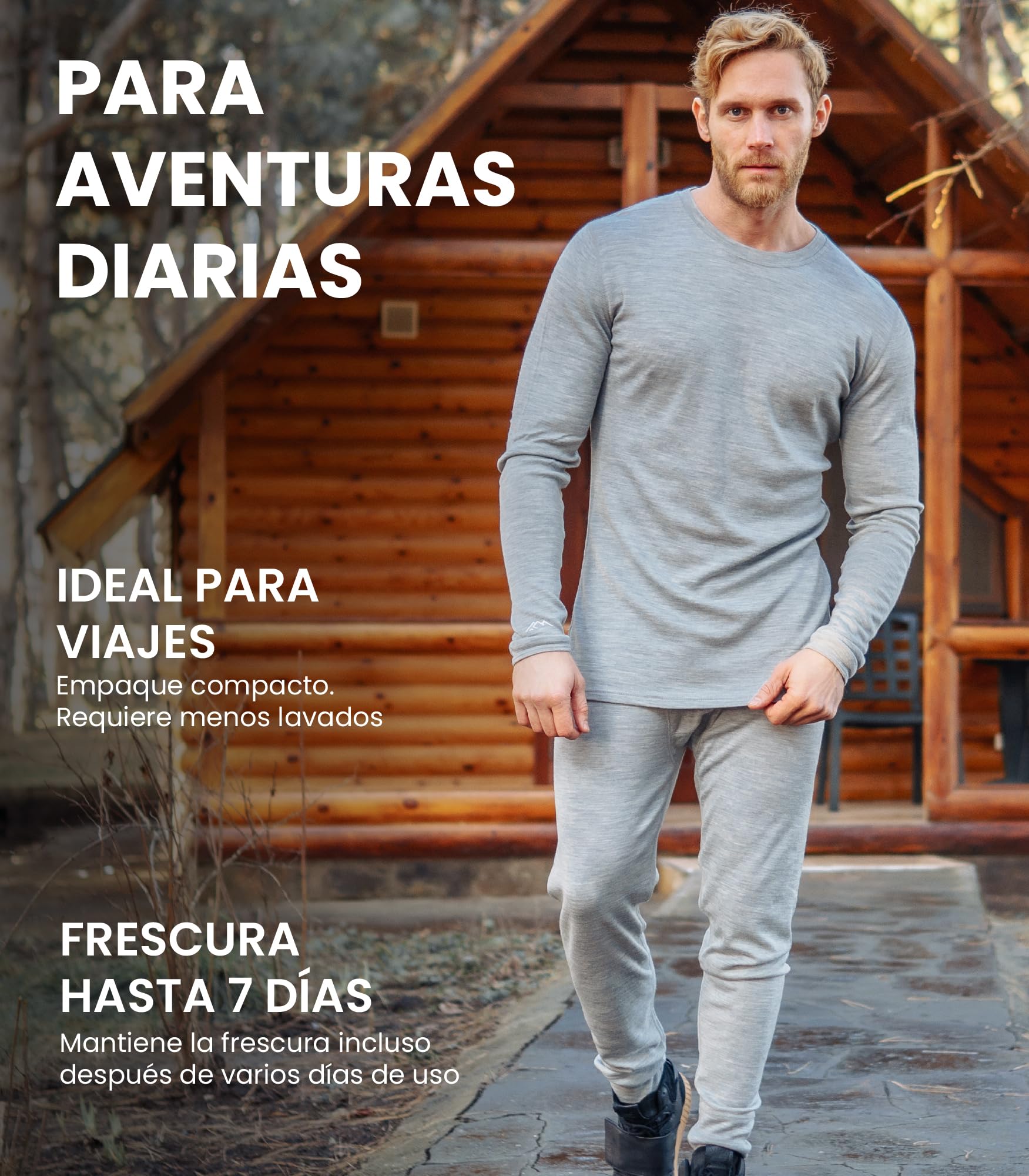 Merino.tech Conjunto Lana Merino Hombre - 100% Lana Merino con Calcetines (X-Large, Heather Grey)
