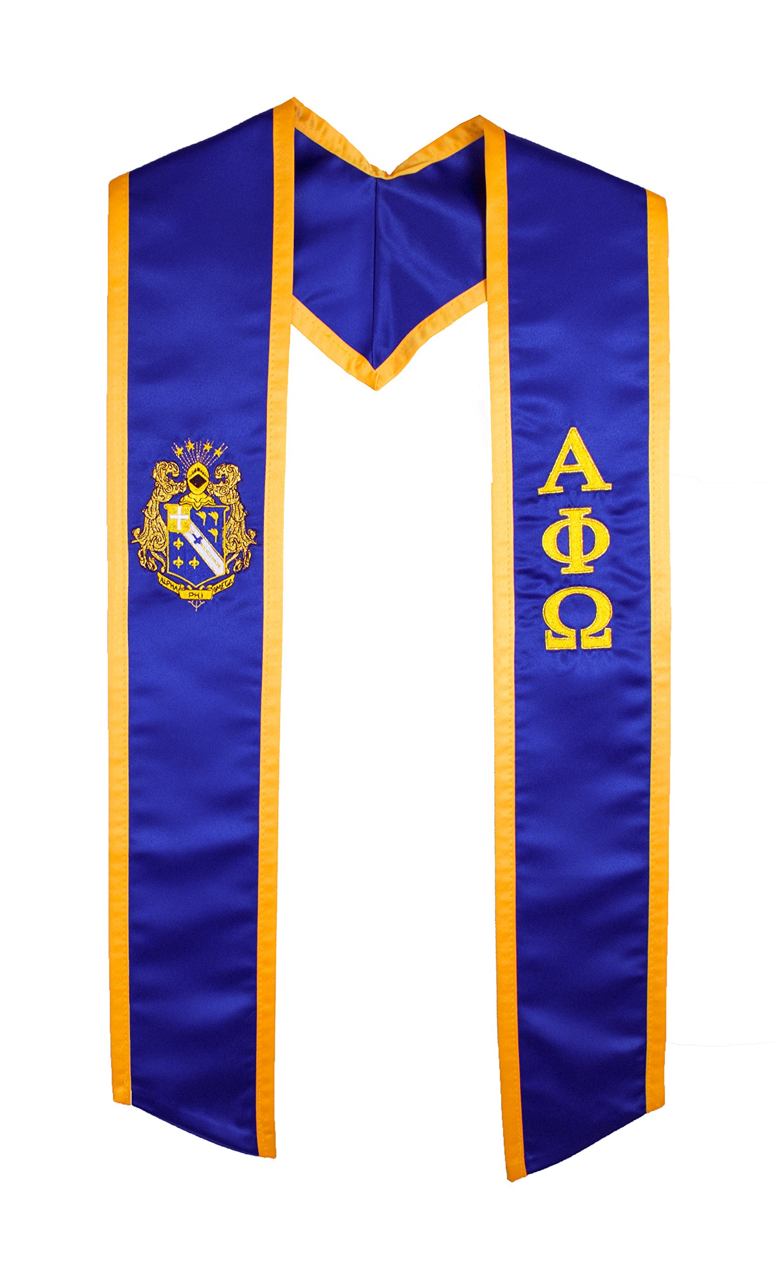Alpha Phi Omega Fraternity Blue & Yellow Graduation Deluxe Embroidered Stole [Made in the USA] - 100% Polyester Unisex Graduation Sash and Stole | 72” Long