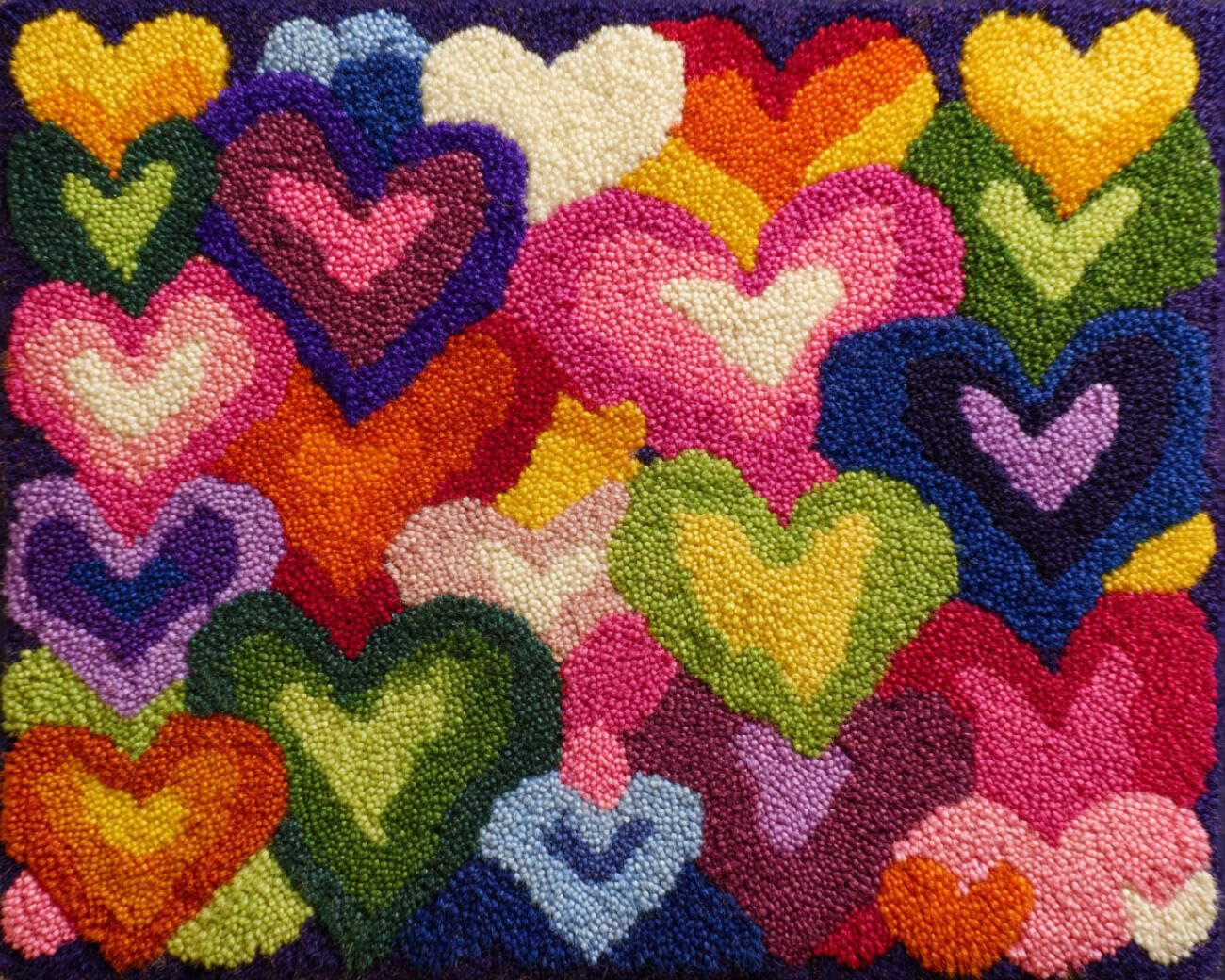 AMBATTERY Latch Hook Kits Carpet Watercolor Heart 60x40cm