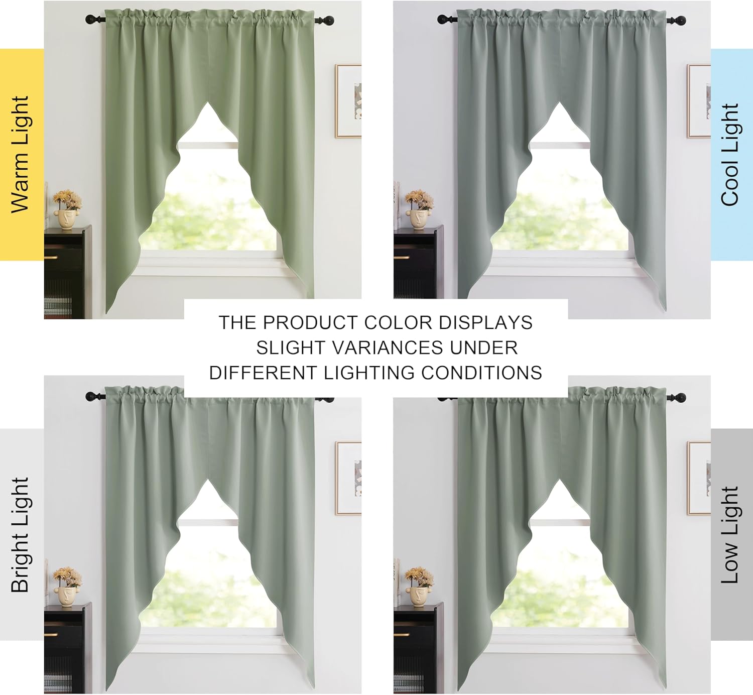 NICETOWN Kitchen Curtains - Room Darkening Thermal Insulated Thick Soft Swag Curtains, 2 Panels, 36" x 63", Greyish Green