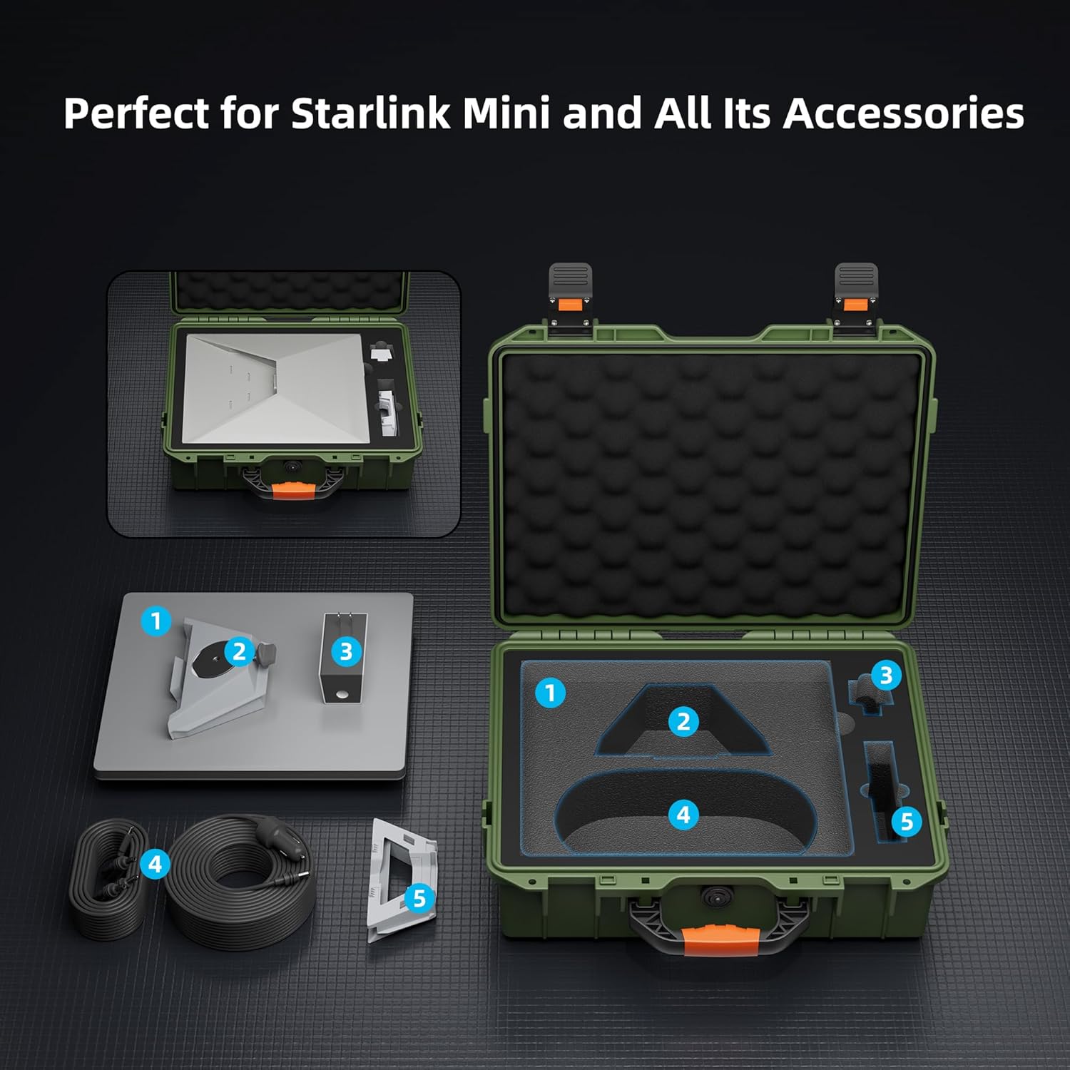 Starlink Mini Case Hard Shell Travel Bag for Starlink Mini Green Waterproof Shockproof Storage Box Portable for Accessories Carrying - Image 2