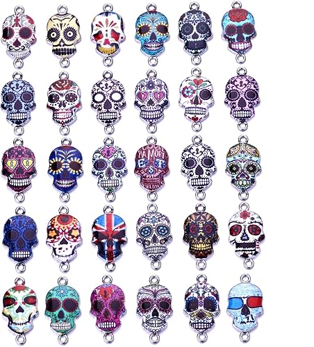 30 dijes de calavera esmaltados para aretes, collares, pulseras, artesanías, Metal, No es una piedra preciosa