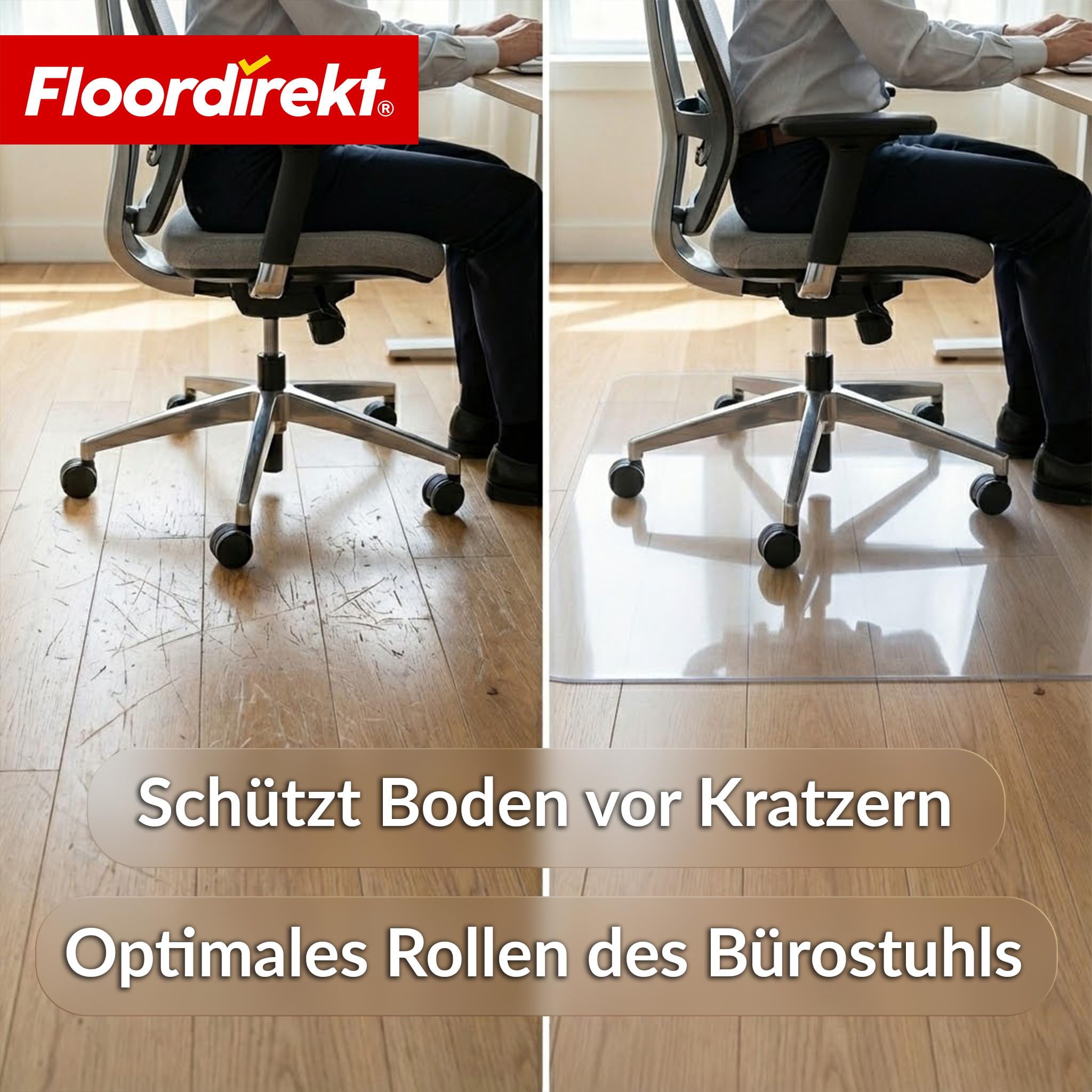 Floordirekt Bürostuhl Unterlage 80 x 118 cm - 5mm bruchsichere, transparente Bodenschutzmatte für Parkett, Laminat & Teppich - Bodenmatte, Bodenschutz, Unterlegmatte (Secura)
