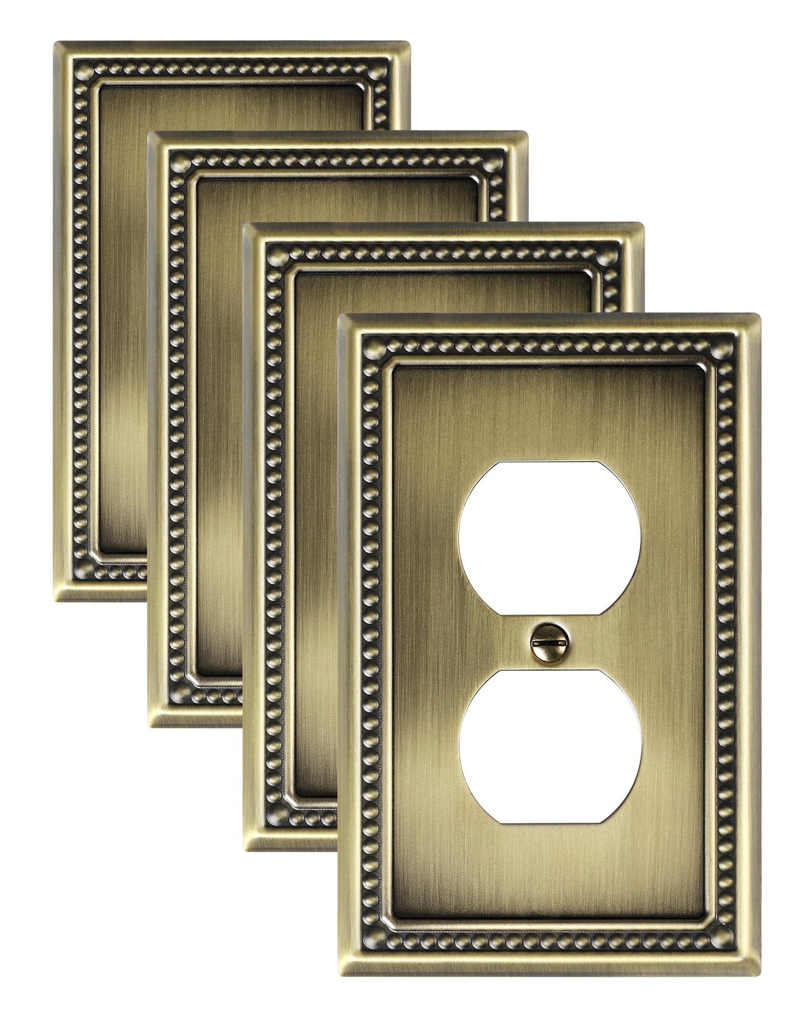 TREEWELL 4-Pack Duplex Outlet Cover Plate, Antique Brass Metal Wall Plates for Electrical Outlets, 1 Gang Receptacle Cover, Pearls Decorative Switch Plates and Outlet Covers