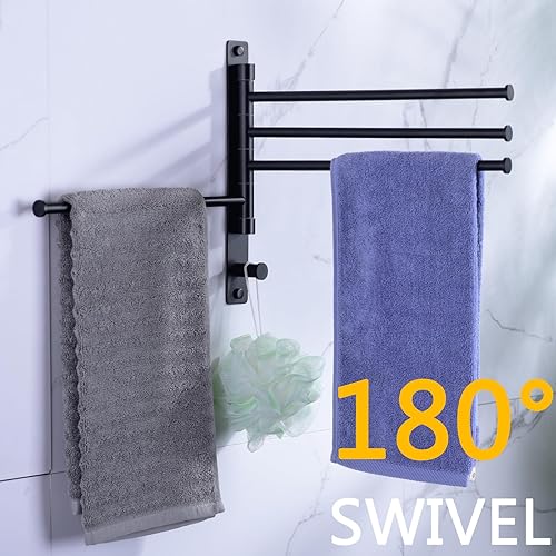 Miniatura 3 de TRUSTMI Toallero giratorio SUS 304 de acero inoxidable con 4 brazos para baño, montado en la pared, colgador de toallas de baño, organizador de