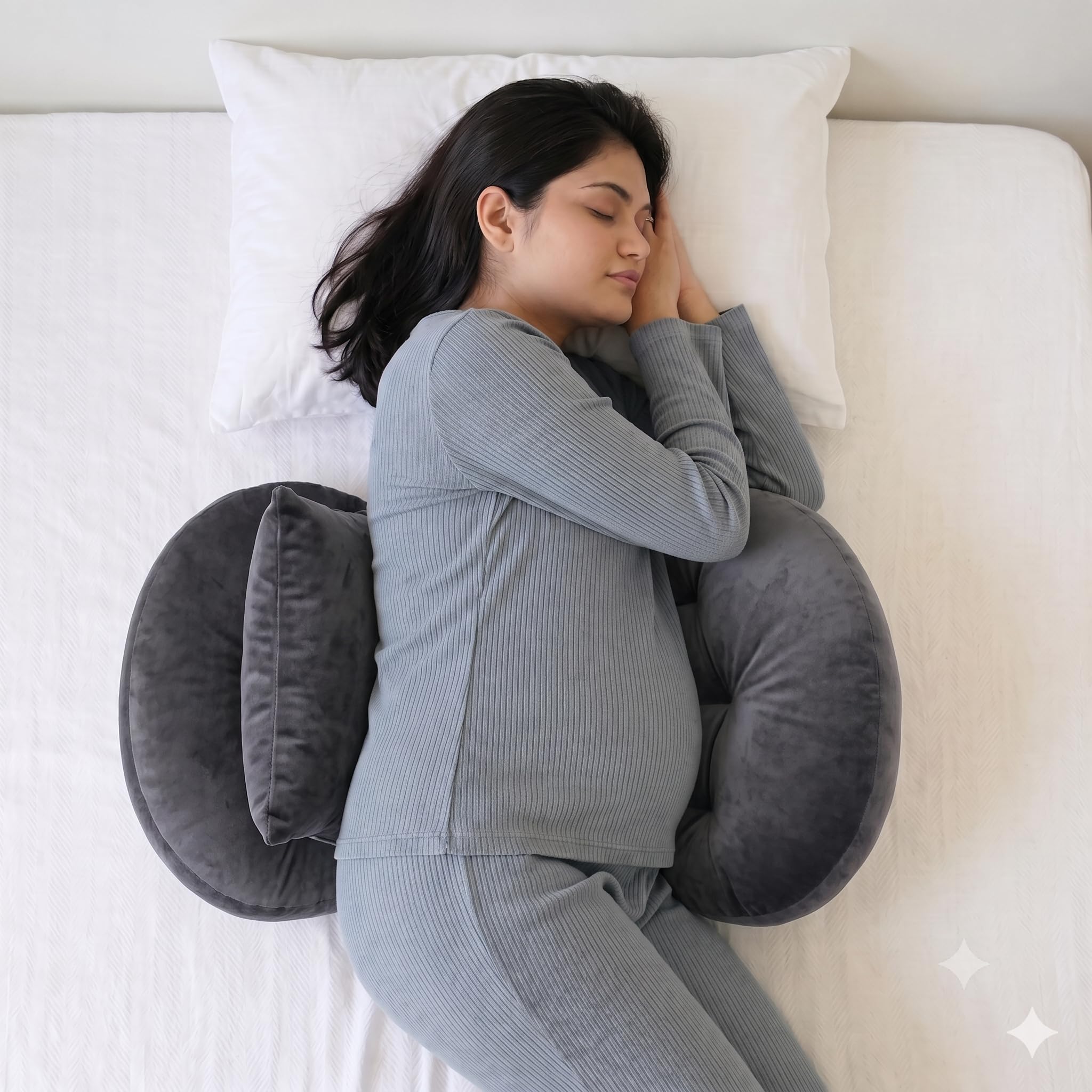 Pregnancy Pillow | Full Body Maternity Cushion for Back, Belly, Hip & Leg Support | Adjustable Butterfly Design | Soft Side Sleeping for Pregnant Women, B Velvet Grey-image-0
